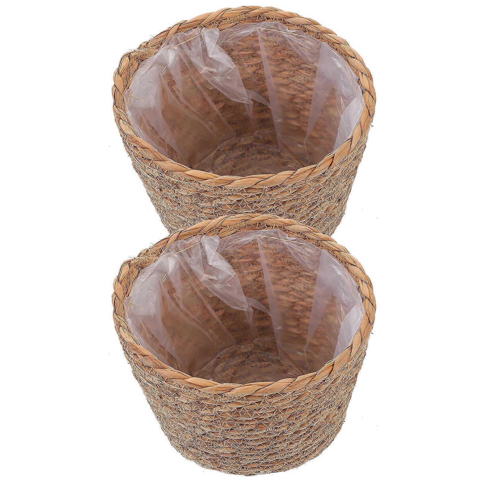 2pcs Woven Flower Basket Decorative Straw Planter Baskets for Indoor Plants Multi Functional Rustic Home Compact