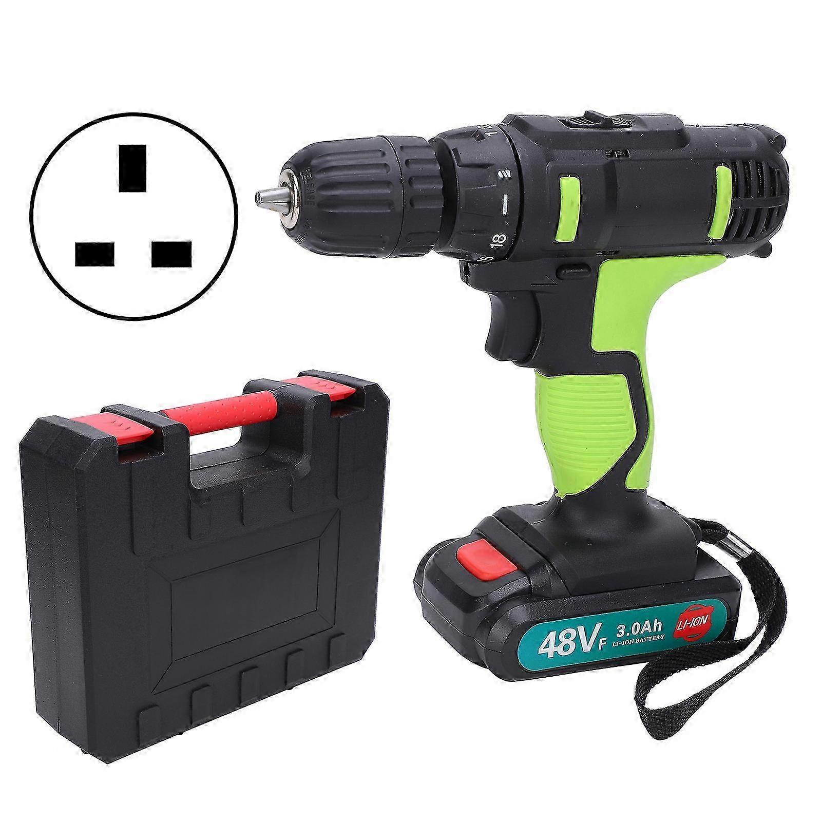 Electric Drill 2-Speed Lithium Battery Pistol Screwdriver Impact Drilling Tool AC100-240V UK Plug