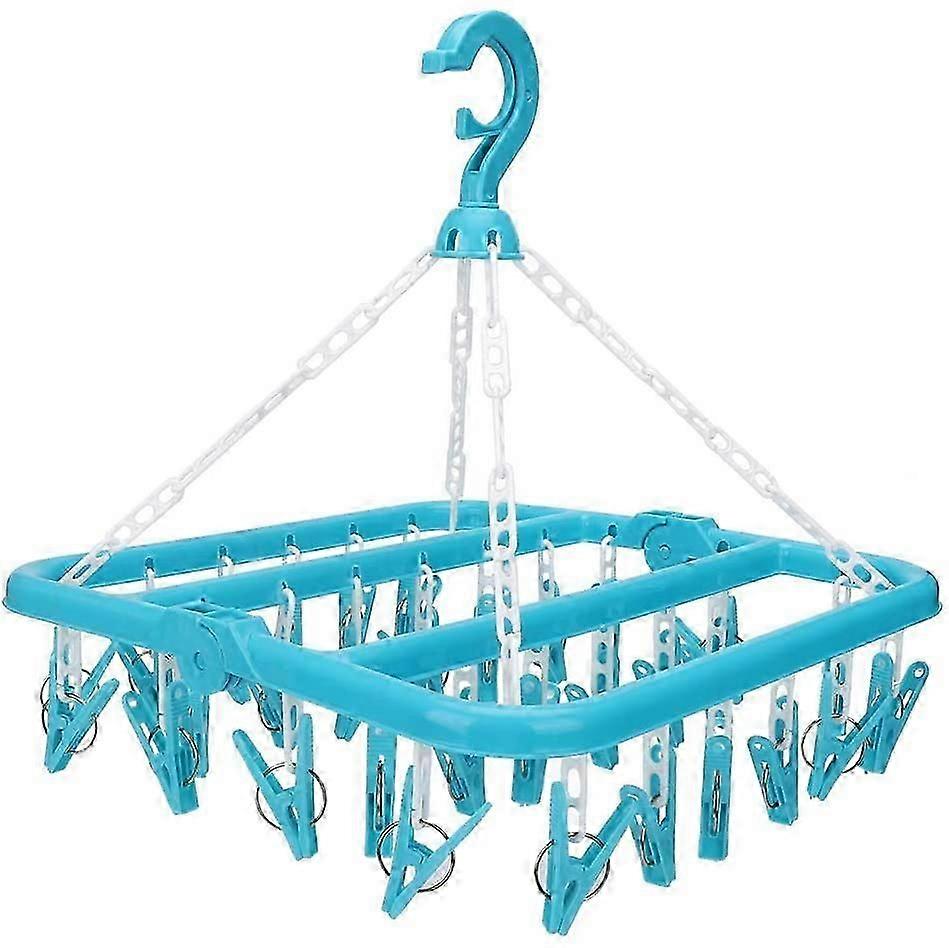 Foldable Underwear Hanger with 32 Clips - Drying Rack for Socks & Bras