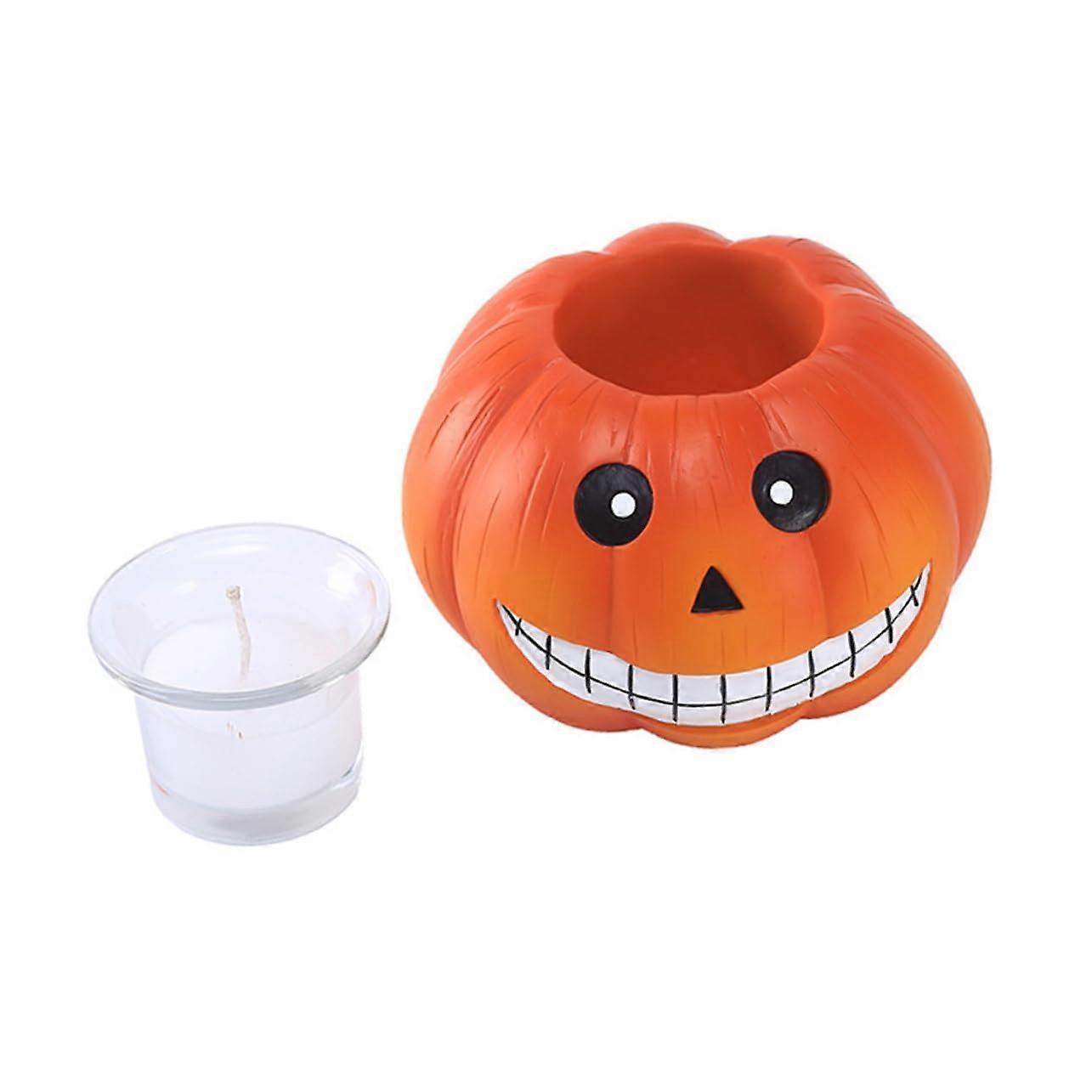 Candle Light Lamp Pumpkin Lantern for Halloween Decoration, Orange Resin Pumpkin Candle for Home and Party Decor