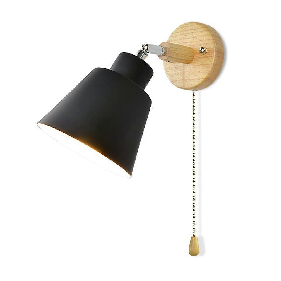 Wall Lamp with Plug Macaron Wall Lamp with Switch E27 Wooden Bedside Lamp Black