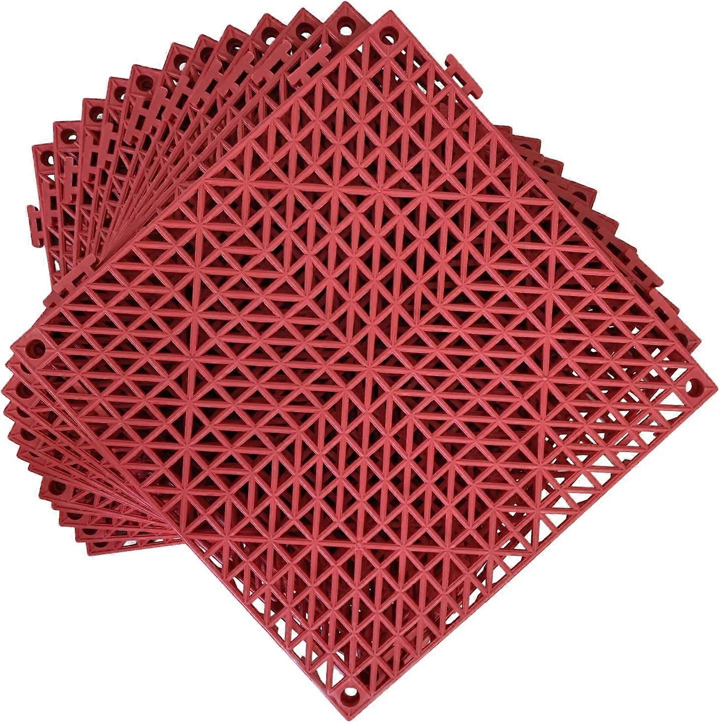 ZENGO 12 Pack Modular Interlocking Cushion 11.6" x 11.6" Rubber Mat Floor Tile Mats Drain (Red)