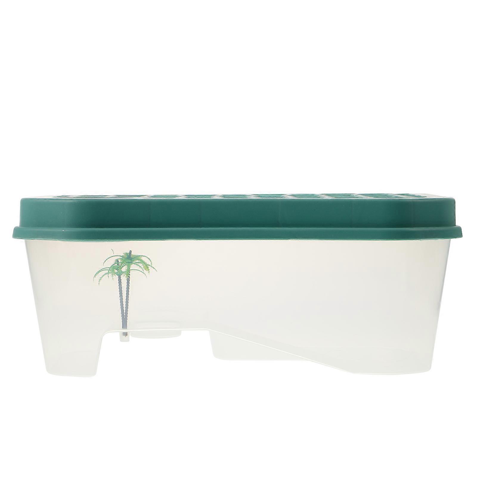 Turtle Tank with Platform for Home Pet Care Rectangular Shape Blue Color 15.72x9.04in Feeding 1 Set