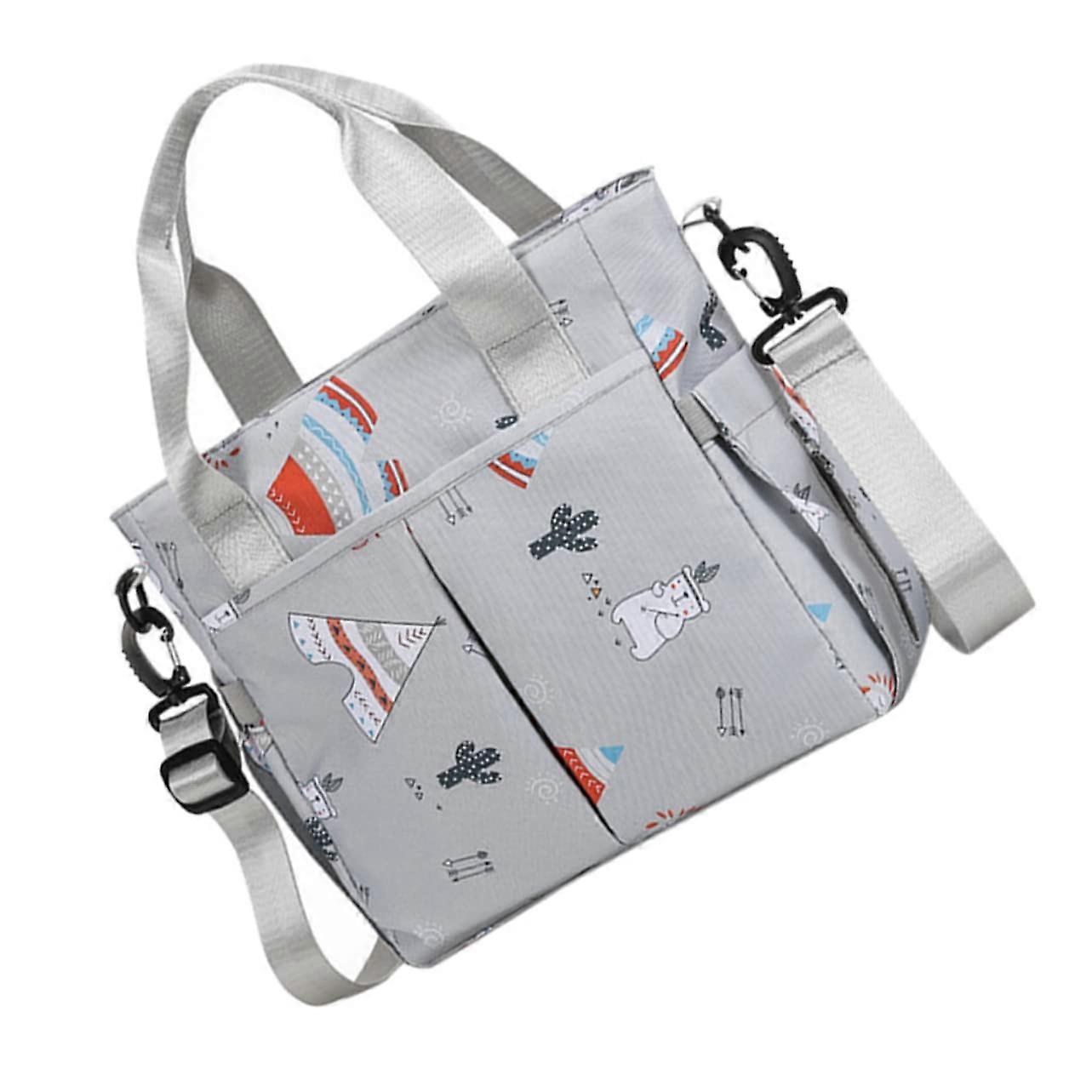 Mum Shopping Bag Light Grey Nylon Shoulder Bag Organizer Pouch Cooler Pram Bag for Baby Toys and Essentials