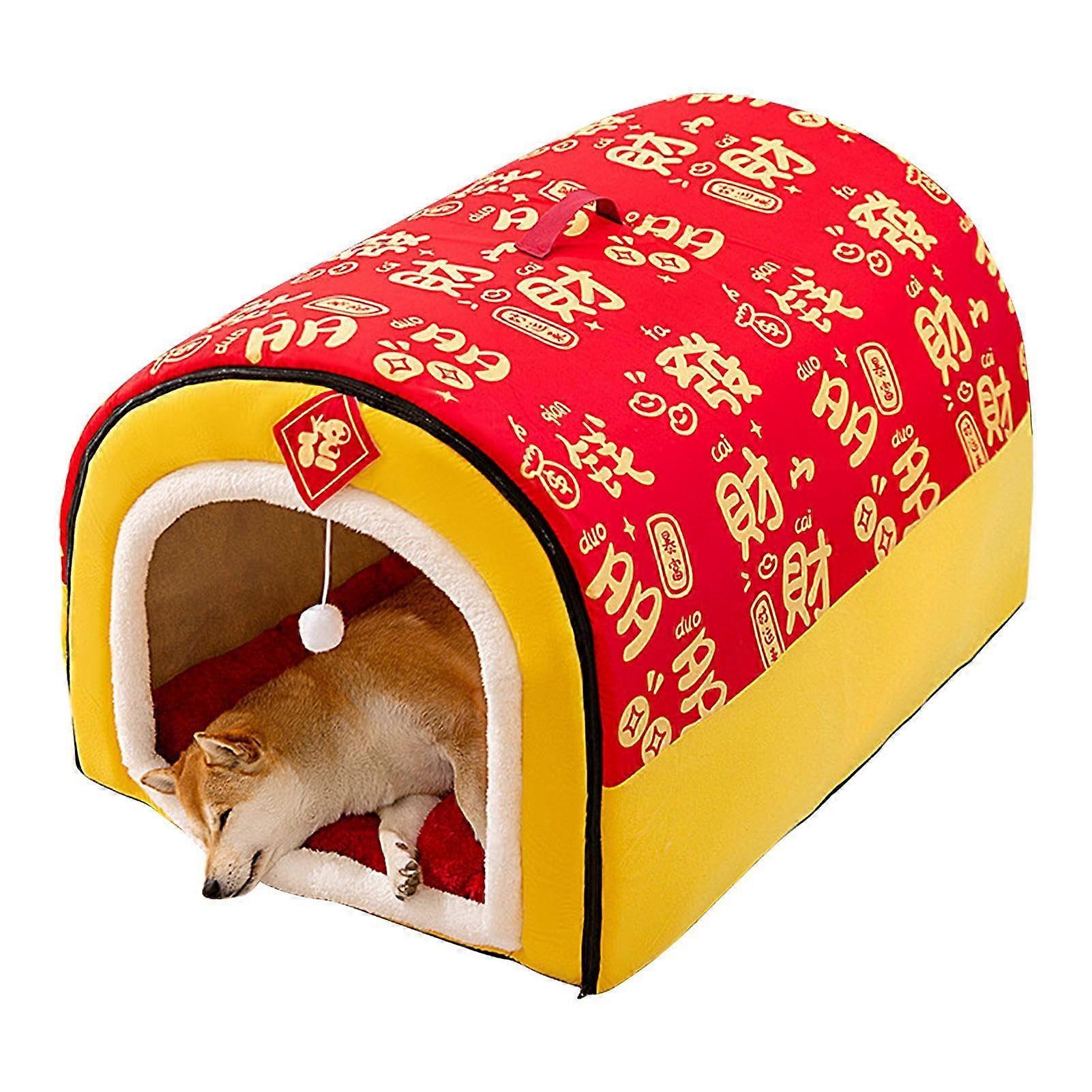 Dog Kennel Bed Insulated, Collapsible Portable Pet House With Removable Cushion, Two-Way Use