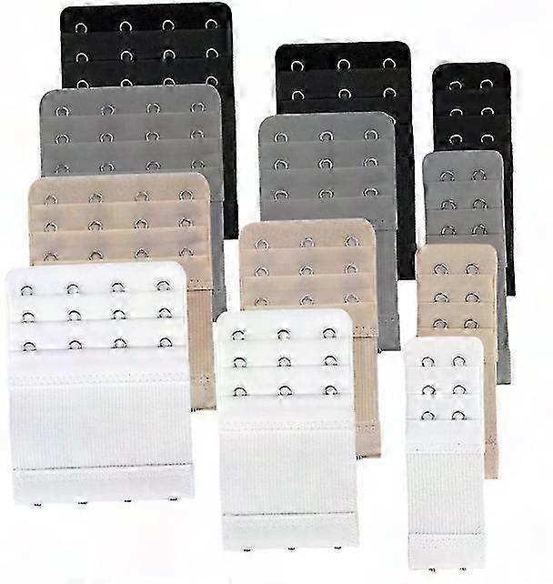 موسعات حمالة الصدر - 12 عبوة ب 3 مقاسات (3.2 سم / 5.7 سم / 7.7 سم) - أسود ، أبيض ، أبيض فاتح أبيض ورمادي - حمالات صدر تمديد - إكسسوارات بوليستر