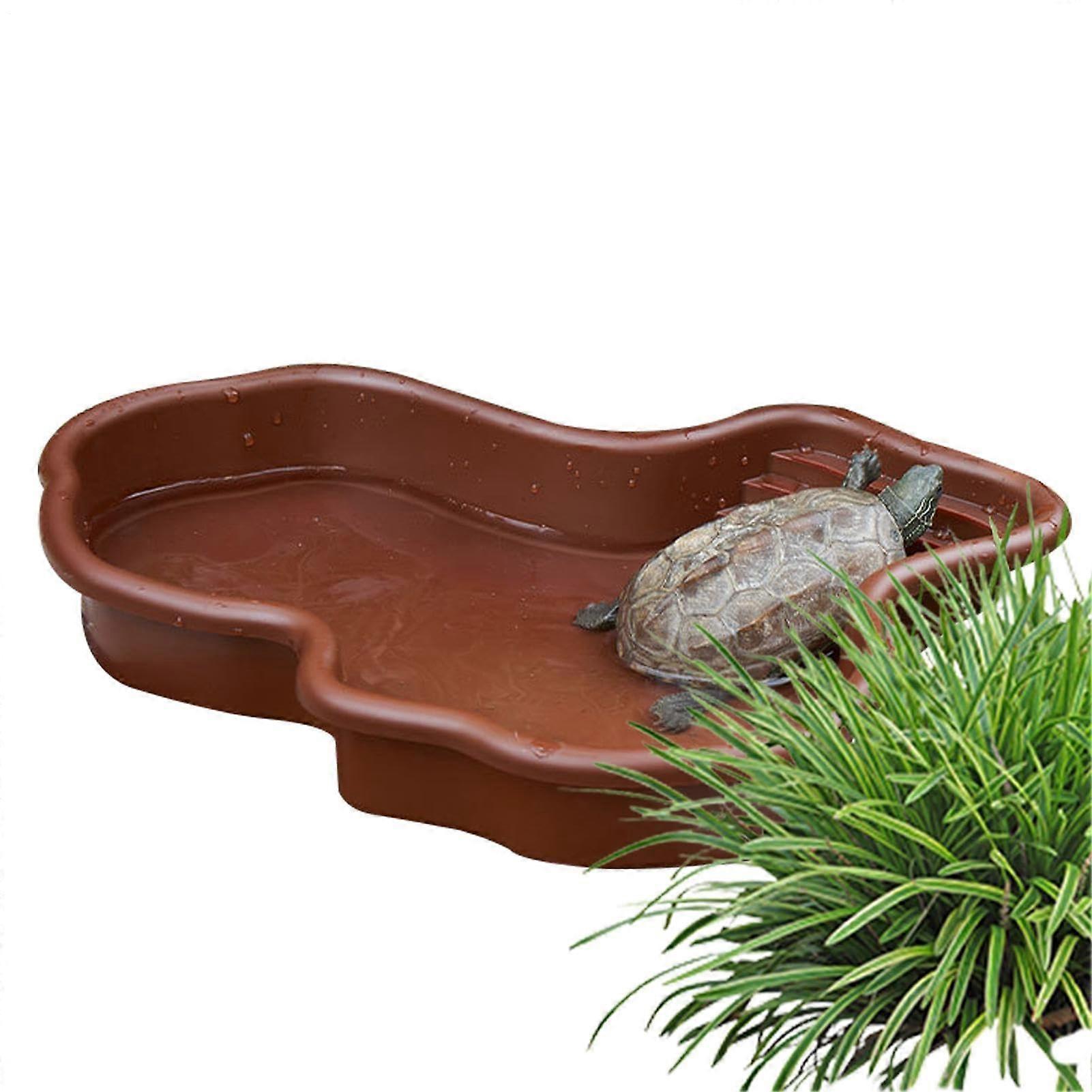 Large Reptile Bathing Pool With Ramp and Sun Platform, Turtle Water Dish, Bath Bowl for Food and Water, No Drainage