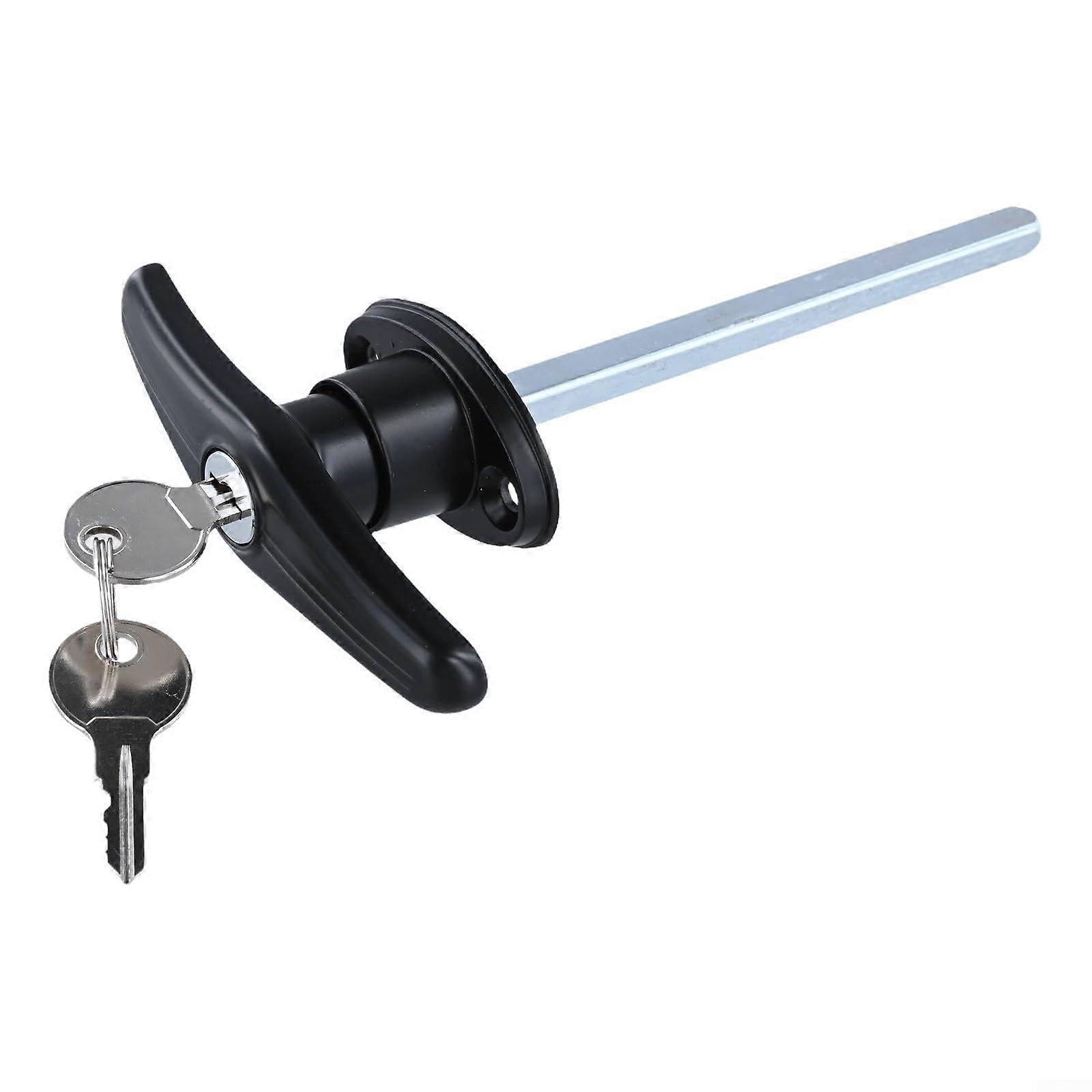 T-handle Lock Industrial Quality with Connecting Rod for Trailers and Caravans, Black, Robust Design