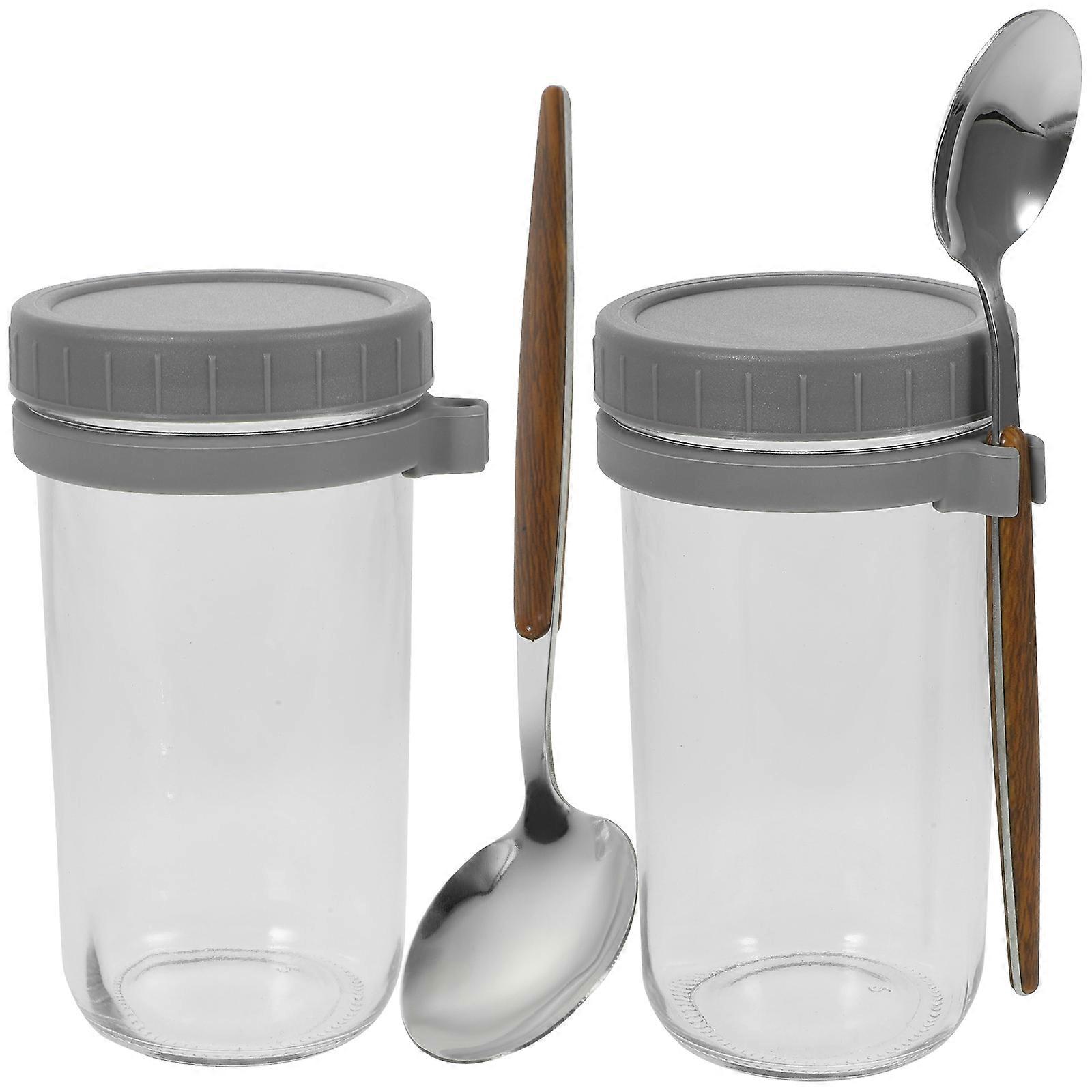 Sealable Overnight Oat Jars Breakfast Cup Wide Mouth With Spoons For Office Workers 600ml 2Pcs