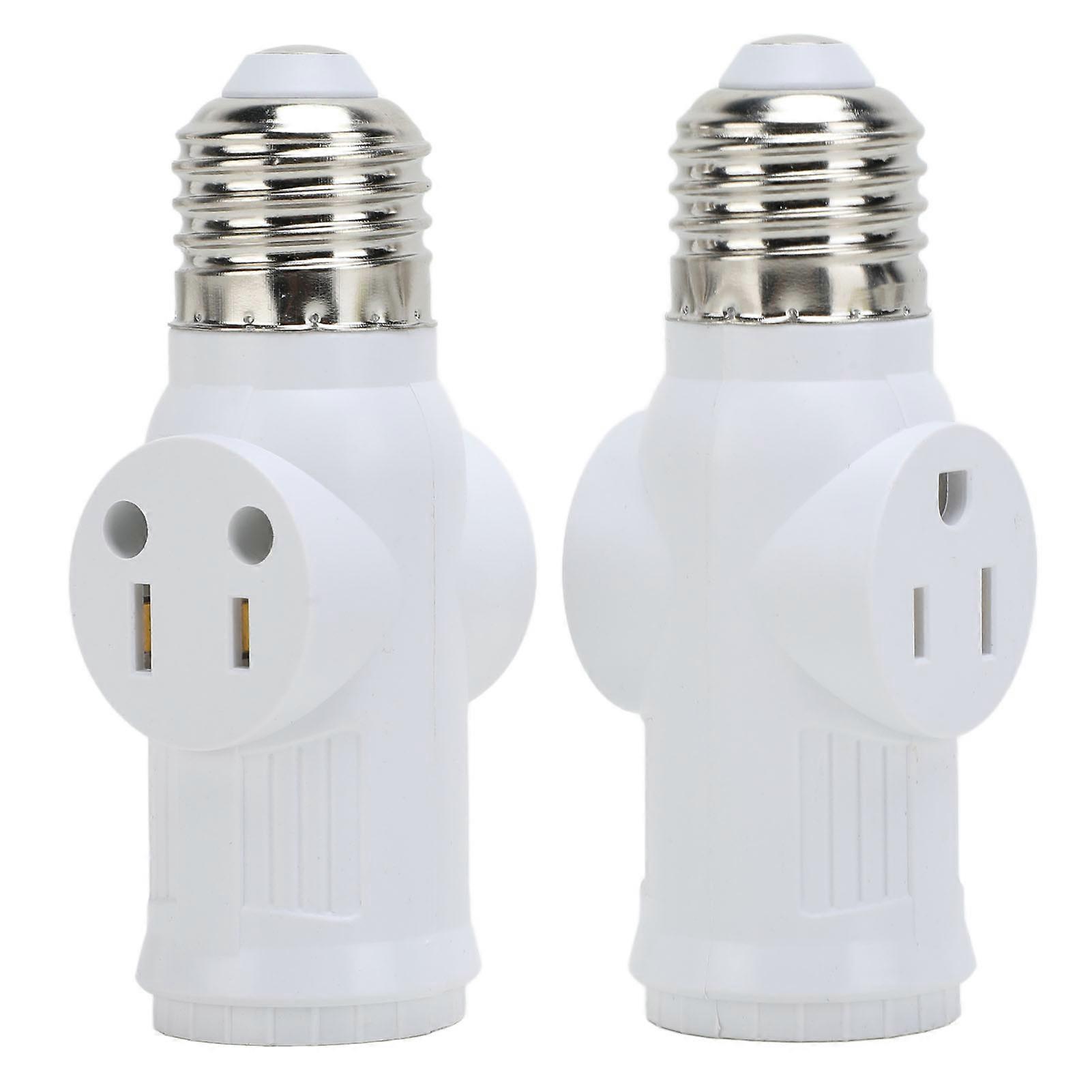 2Pcs 3 Prong Light Socket Adapter Plug White E26 Light Bulb  Outlet Adapter Converter