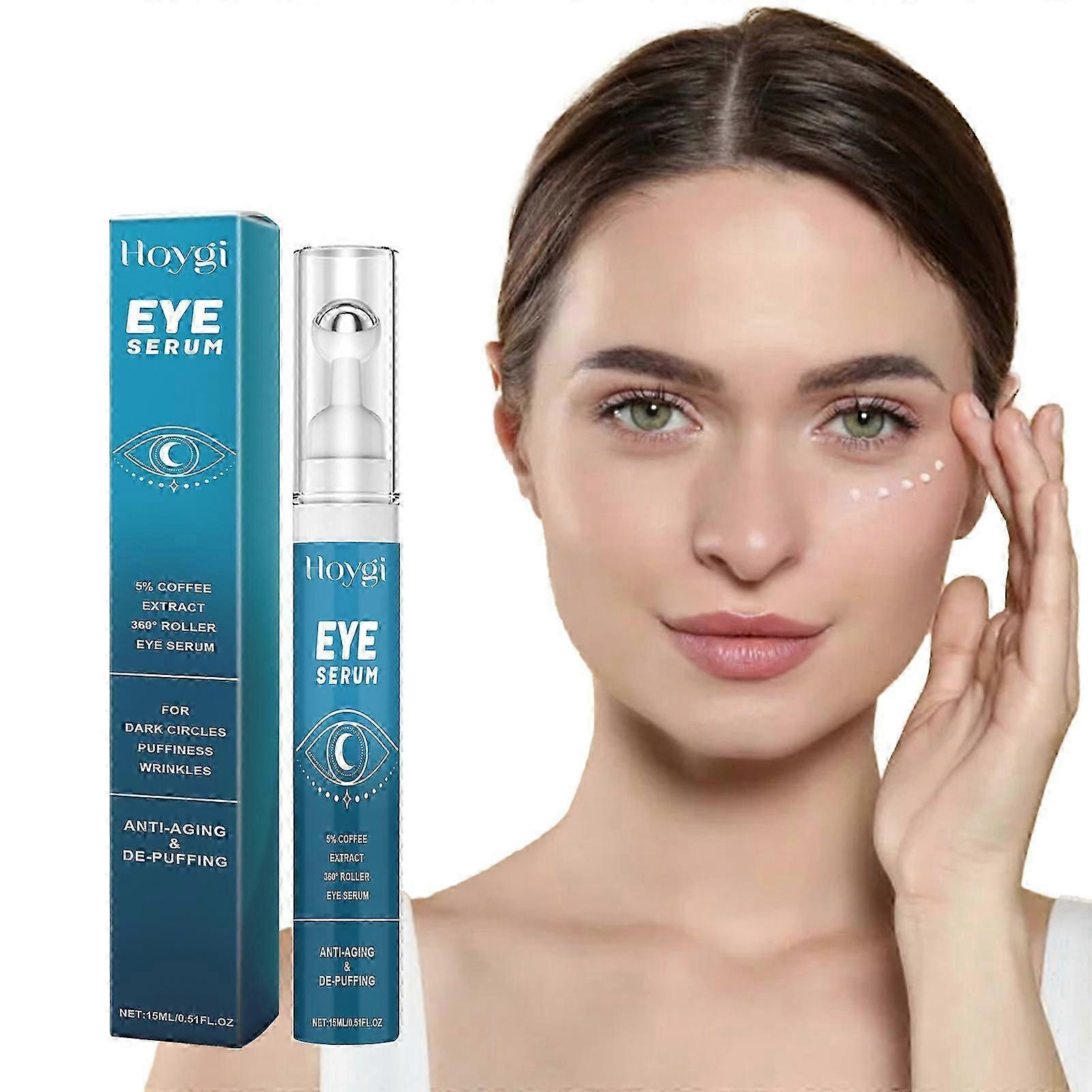 5% Caffeine Eye Serum and Under Eye Roller Cream for Dark Circles and Puffiness, Caffeine Eye Cream with 360 Massage Ball Reduce Wrinkles Fine Lines
