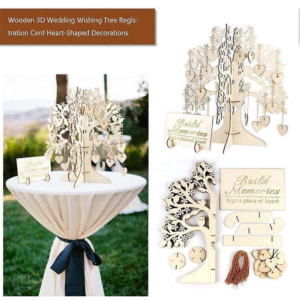 Wood Tree Frame Guest Book with Stand Unique Rustic Wedding Guest Registry with 100pcs Wooden Hearts