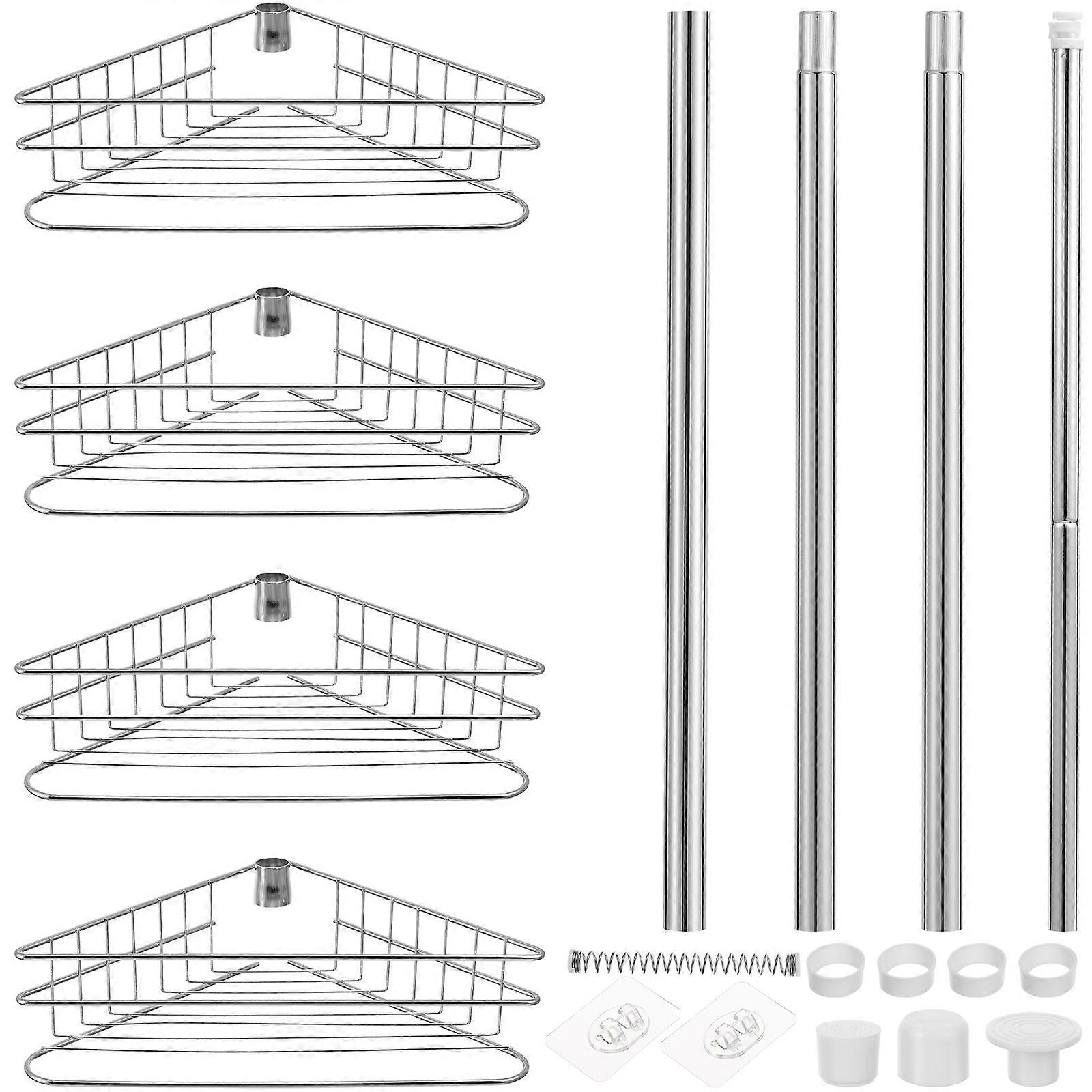 Towel Storage Unit Shower Wall Organizer Multi-Tier Design Quick Drainage Silver 1 Set