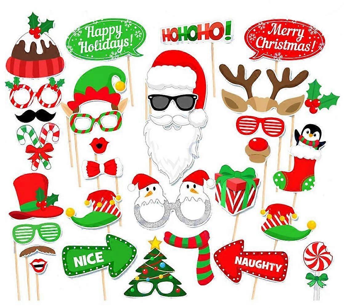 Photo Booth Props For Christmas Party, 32 Count Assorted Cardstock, Perfect For Holiday Photos