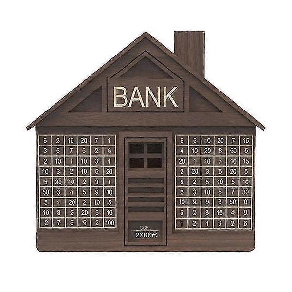Ξύλινος κουμπαράς σε σχήμα σπιτιού με πάγκο, ξύλινος κουμπαράς χειροτεχνίας, φορητό βάζο νομισμάτων, καφέ