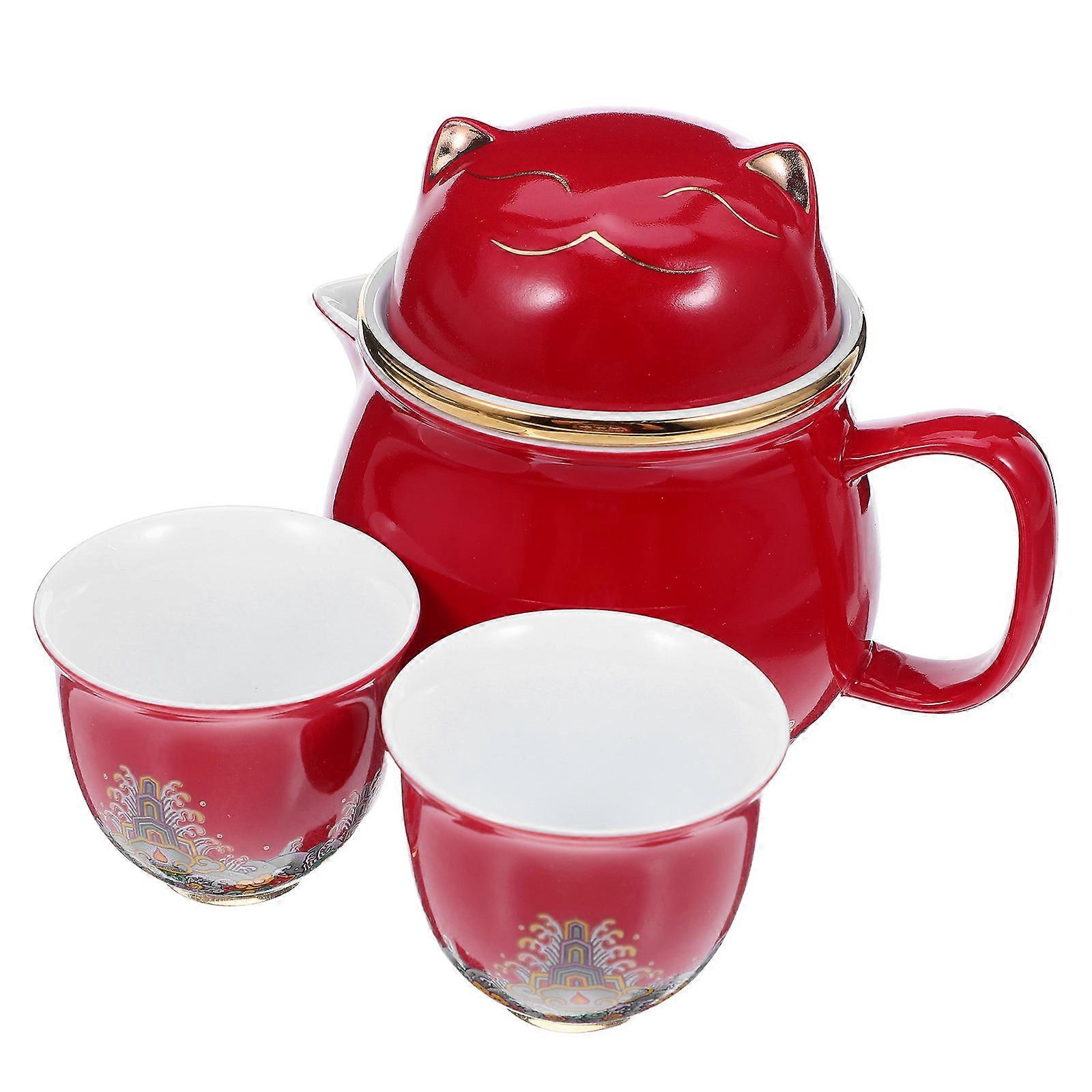 Ceramic Cat Teapot Set with Cup and Portable Bag – Porcelain Pot for Outdoor, Business, and Hotel Use