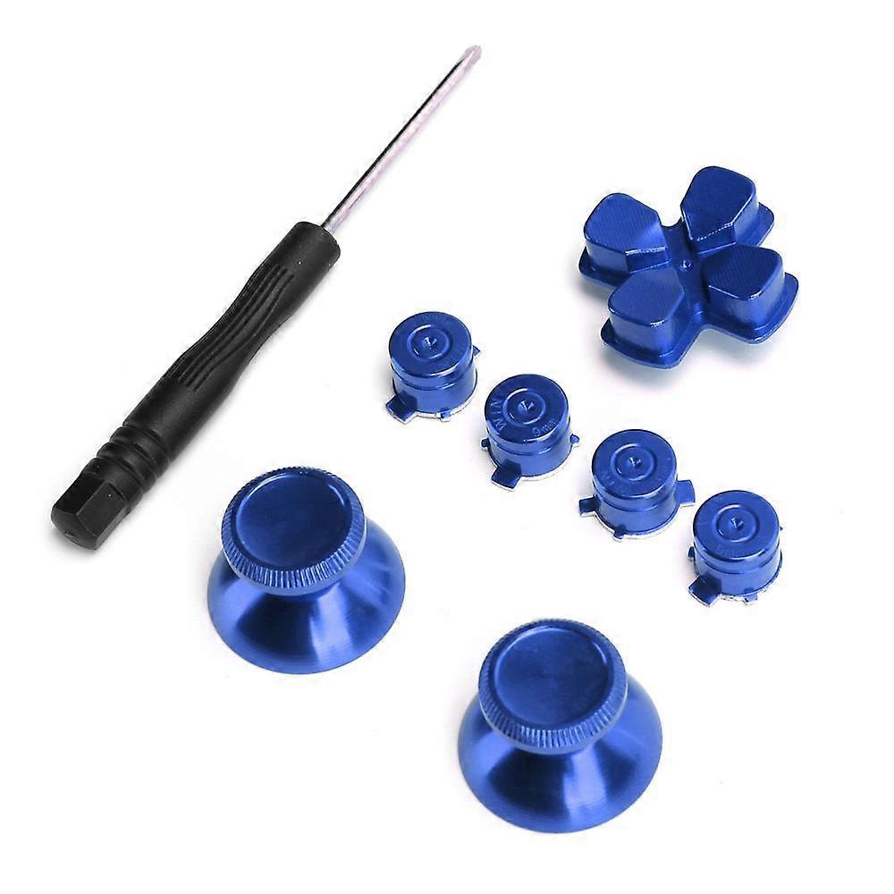 Metal Button Thumbstick for PS4 Controller - Blue Joystick Replacement with Grip Simulation