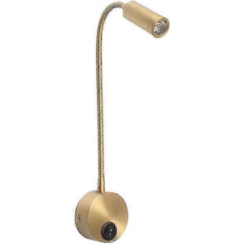 Wall Head Reading Light Switch With Flexible Gooseneck (gold, 1w)
