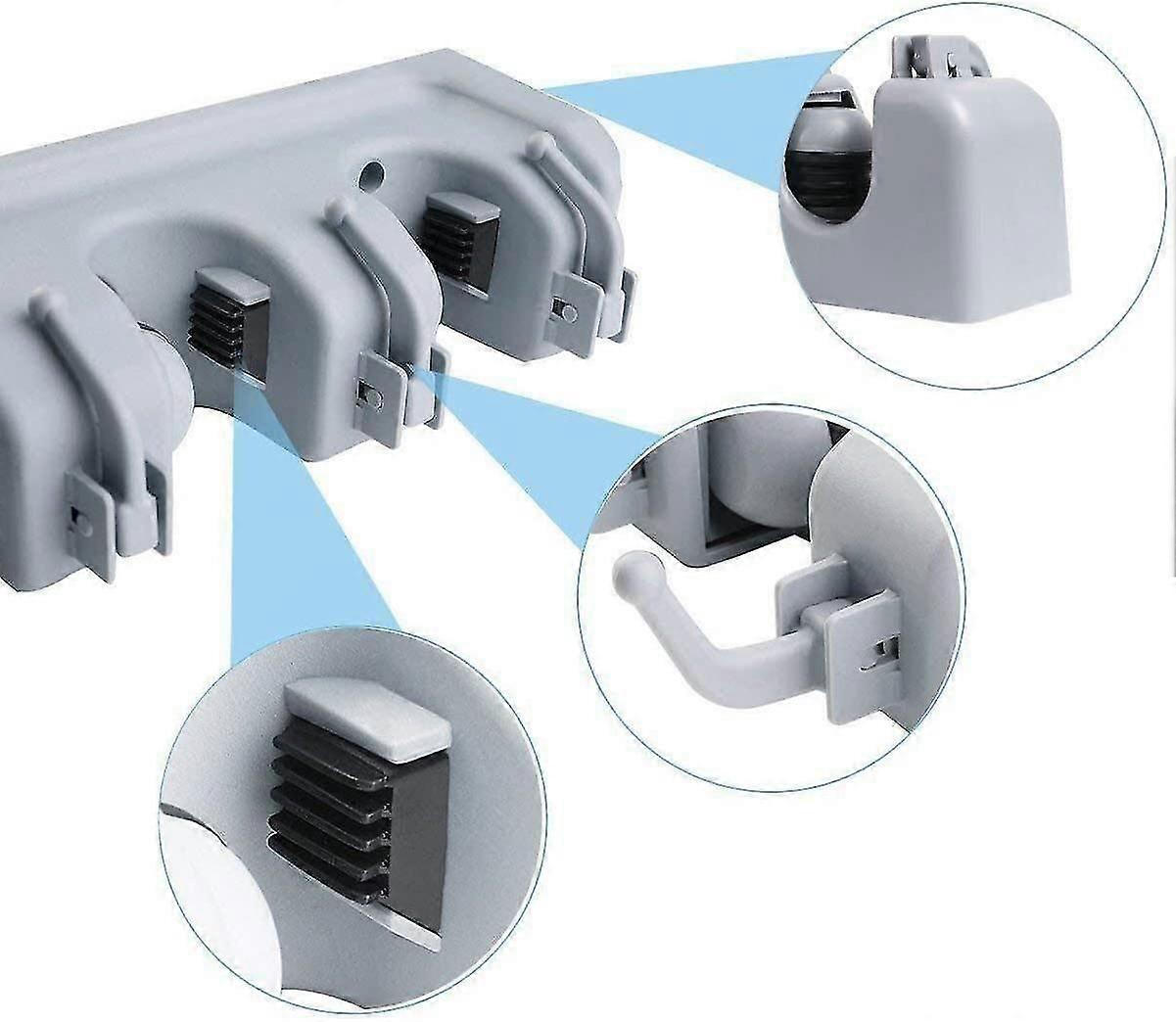 جدار متعدد الوظائف محمولة حامل مكنسة، حامل شماعات التخزين لمطبخك، المرآب، غرفة الغسيل (5 مواقع و 6 هوكس)