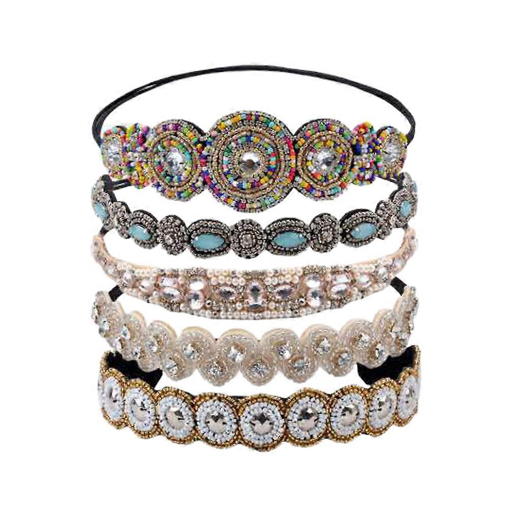 Here's a refined and professional product description based on the input you provided:
**5PCS Rhinestone Beaded Headbands for Women – Handmade
