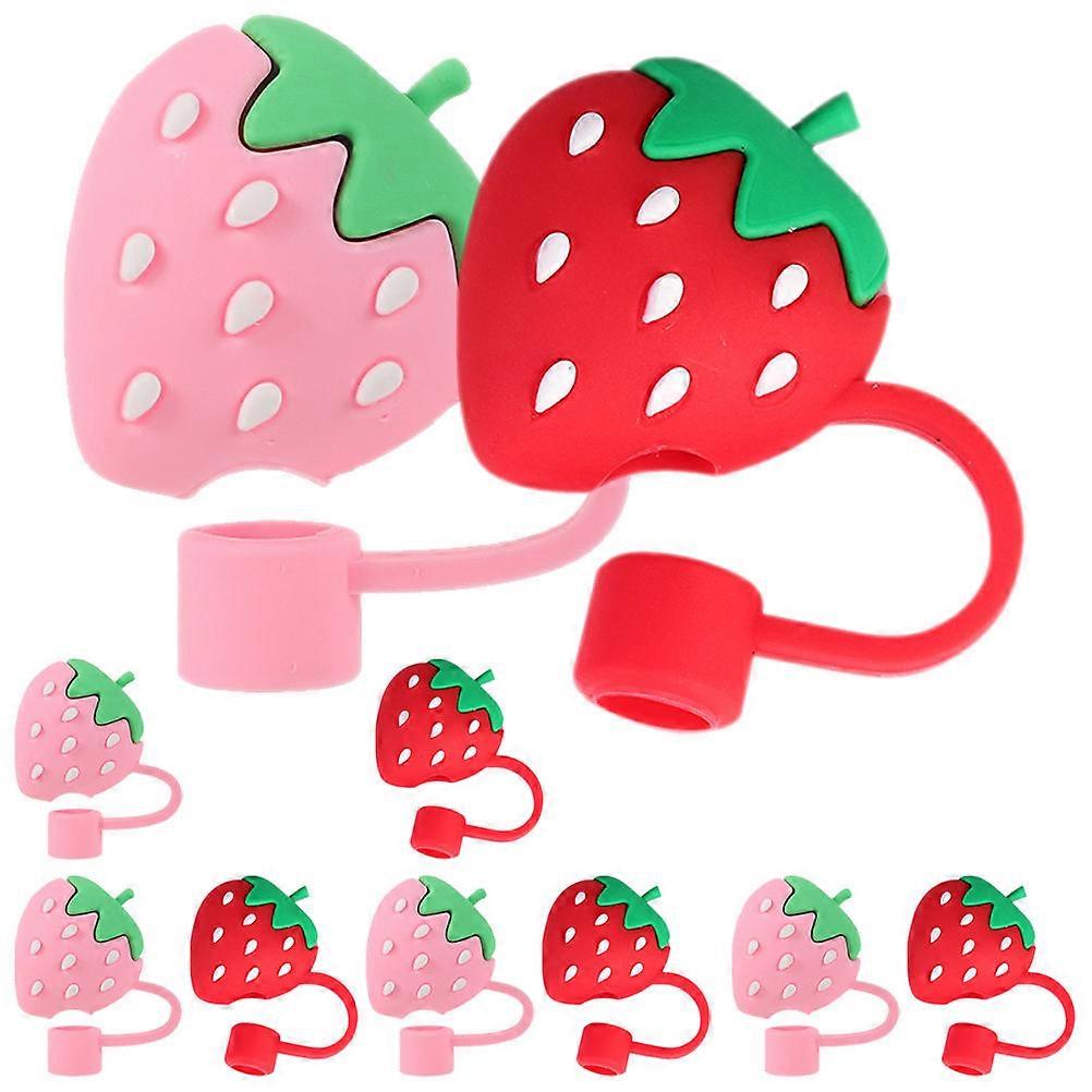 10Pcs Strawberry Shaped Straw Covers for Daily Use Straw End Plugs Caps and Protectors