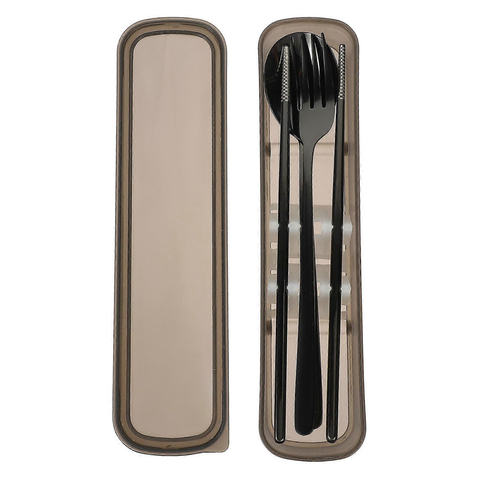 Portable Cutlery Kit 1 Set Stainless Steel Fork Spoon And Chopstick Set For Daily Use In Black Color