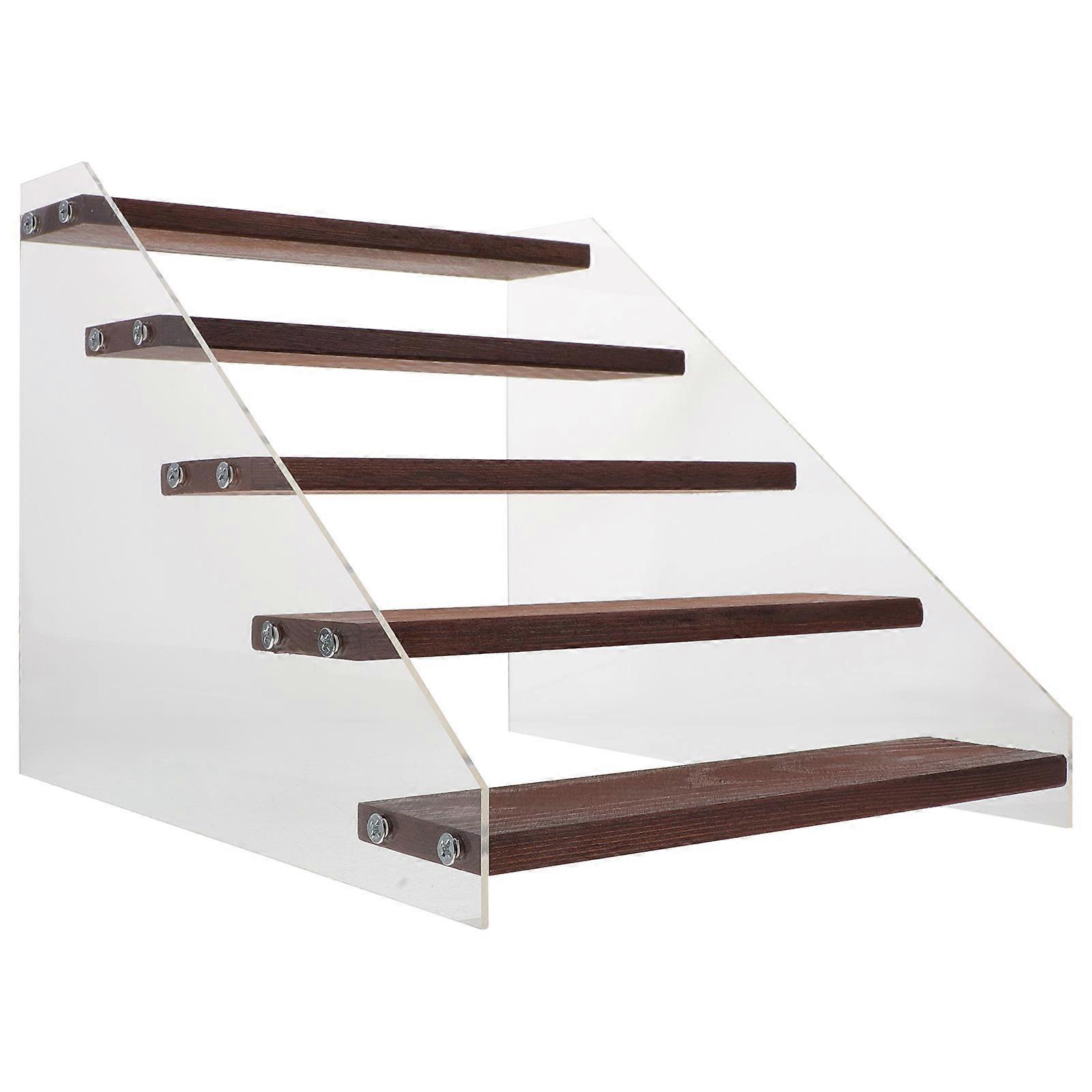 1 Set Acrylic Wood Display Stand - 5 Tier Riser Shelf For Figures, Collectibles, Models - Multi-Purpose Display Organizer For Perfume, Makeup, Party