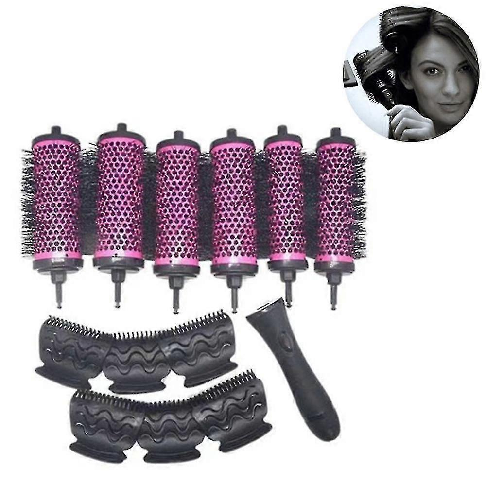 Peigne à rouleau moelleux à six têtes à une poignée, cheveux droits, style boucle intérieure