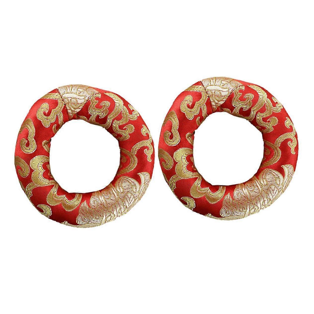 Set of 2 Tibetan Singing Bowl Pads, Tibetan Singing Bowl Cushion, Round Meditation Cushion, Cotton, Red