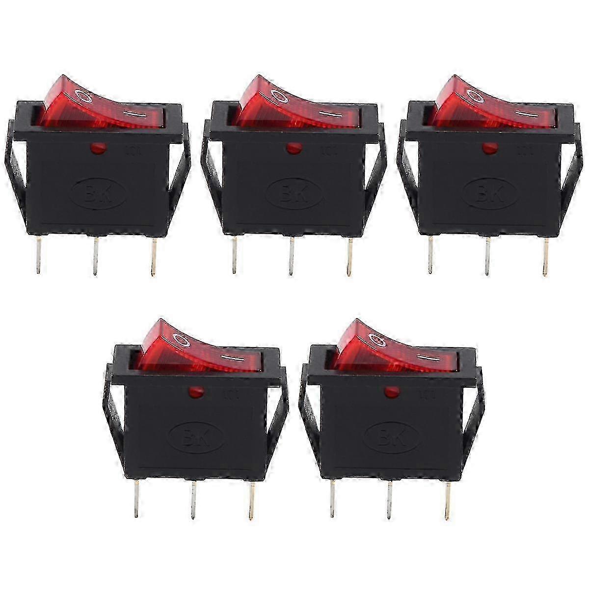 Red Illuminated SPST Boat Rocker Switch 16A/250V 20A/125V On Off - 5 Pcs Edition 0812