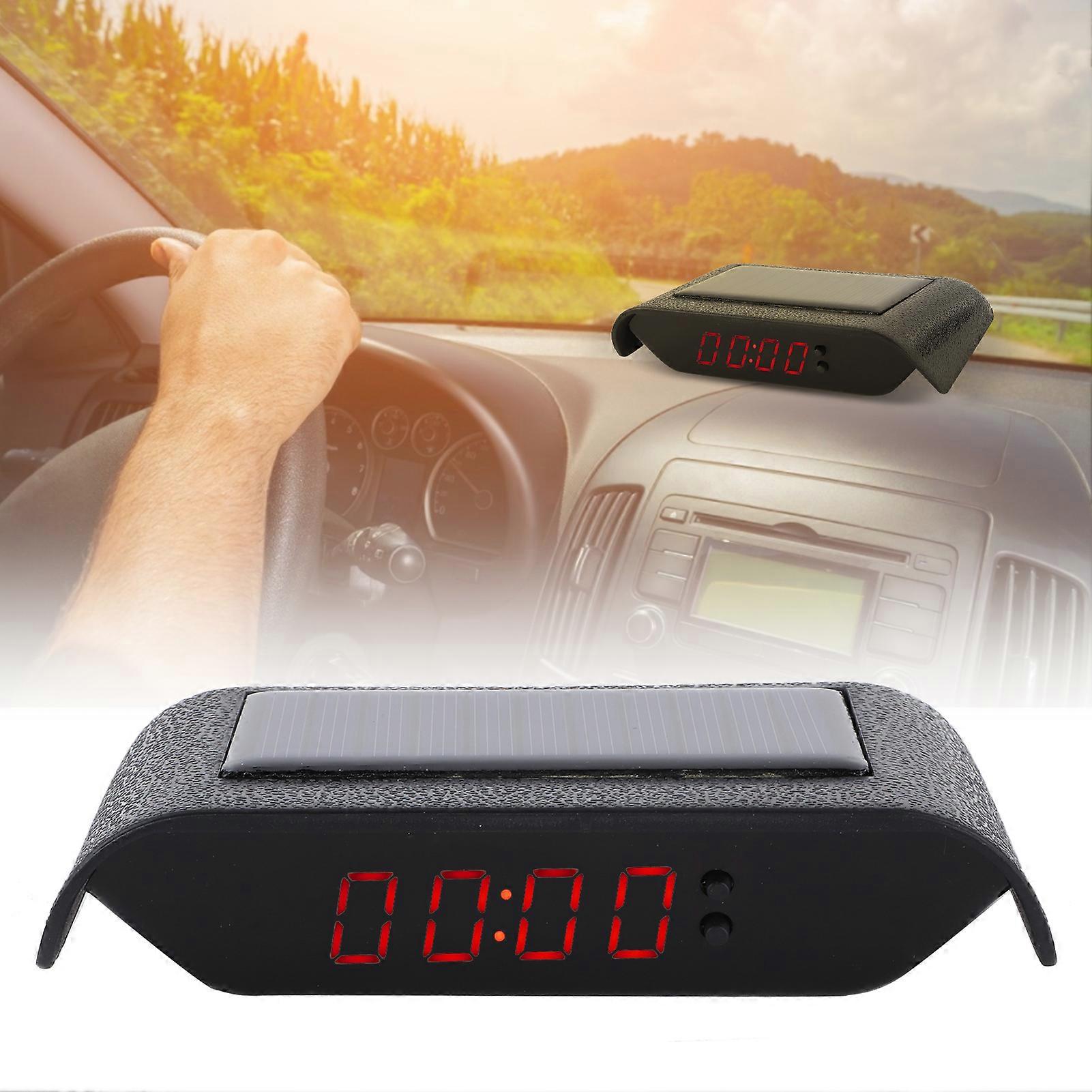 Car Digital Clock Solar Powered LCD Display 500mAh Battery Black