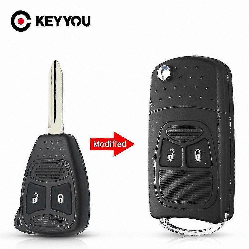 2-Button Replacement Key Shell for Chrysler 300C, Jeep Wrangler, Dodge Compass, Patriot - Foldable Remote Car Key Case