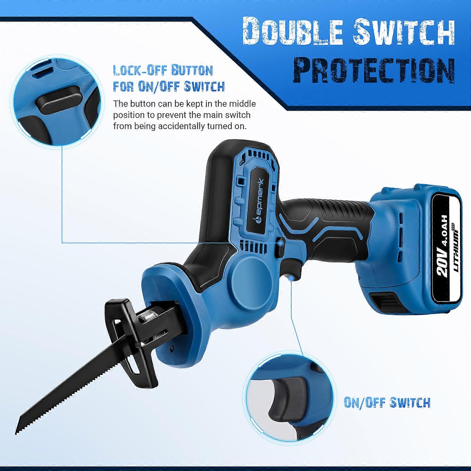 20V Cordless Reciprocating Saw 4.0Ah Battery with 6 Blades & Case