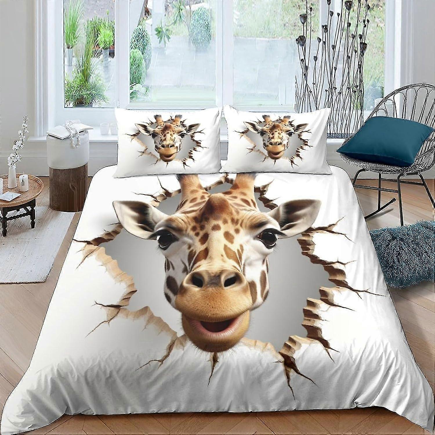 Giraffe Print Duvet Cover Set 3PC Soft Microfiber Bedding with Pillowcases & Zipper Closure