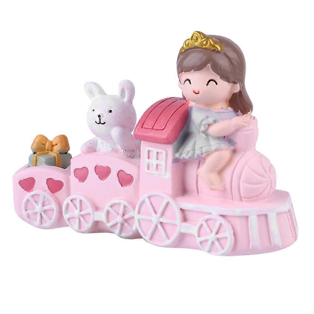 Small Train Toy Cake Decoration for Desktop Ornament Pink Resin Figurine