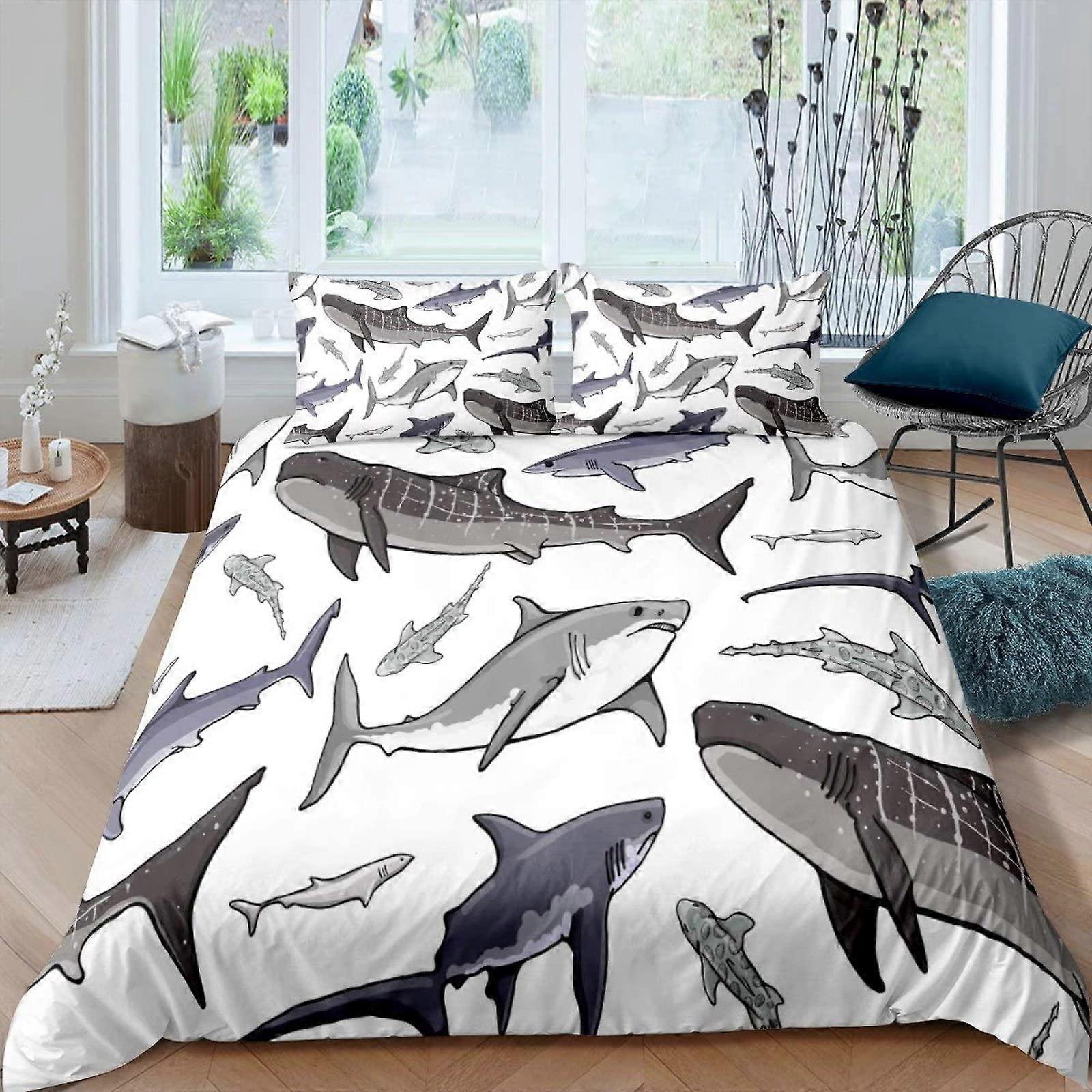 Shark Whale Single Duvet Cover Set 3D Print Microfiber 135x200 Cm With 2 Pillowcases Zipper Closure