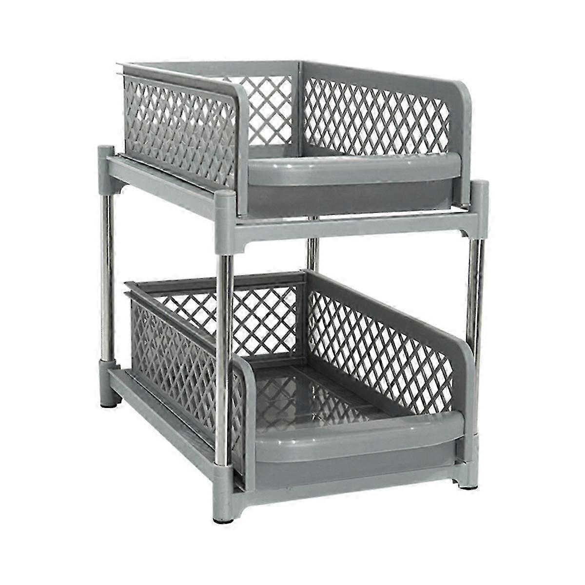 Space-Saving Design 2-Layer Organizer with Pull-Out Drawers, Sliding Bathroom and Kitchen Cabinet Storage