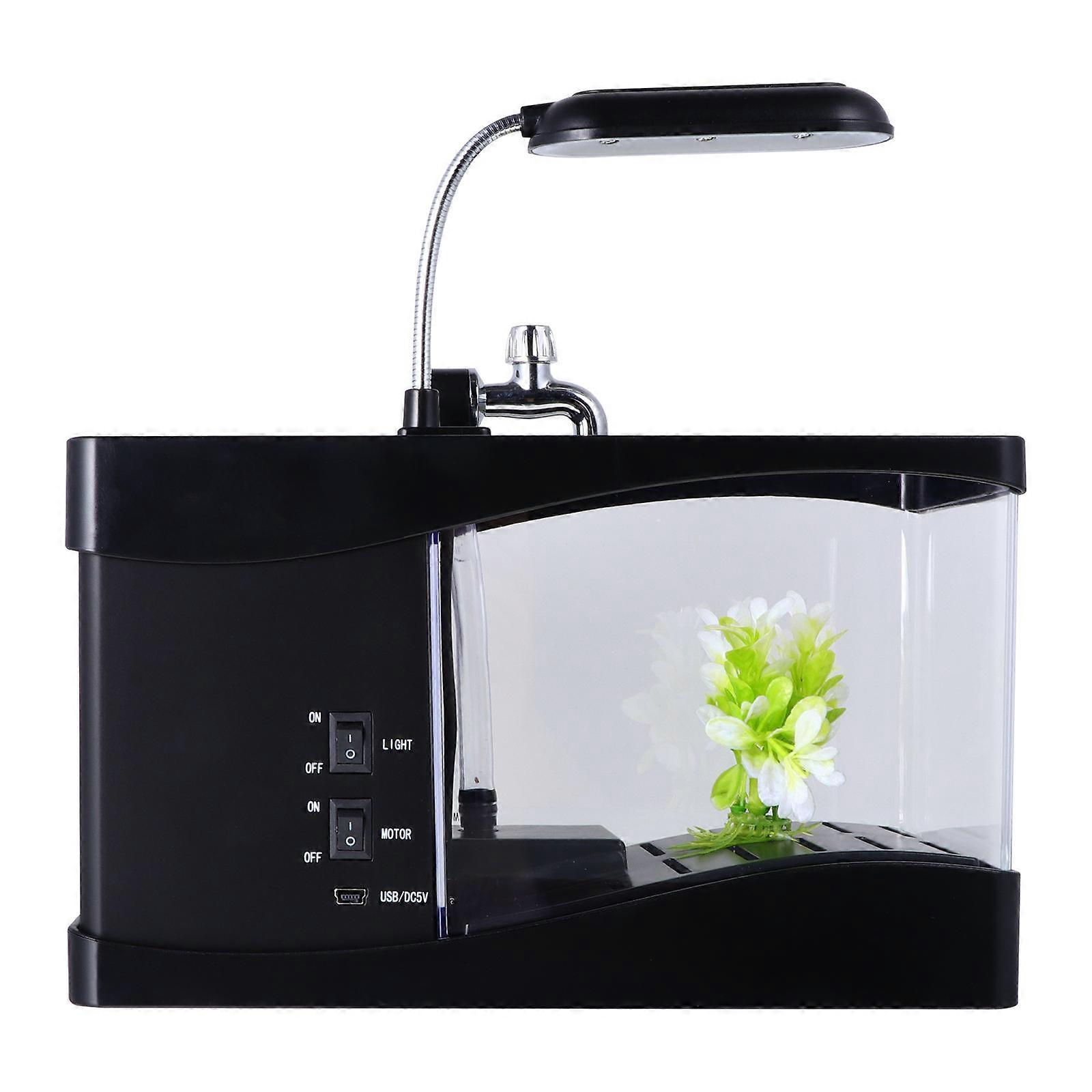 Desk Accessories Desktop Fish Tank for Adults Office Use Black Abs Material with Built-in Pump 1Set