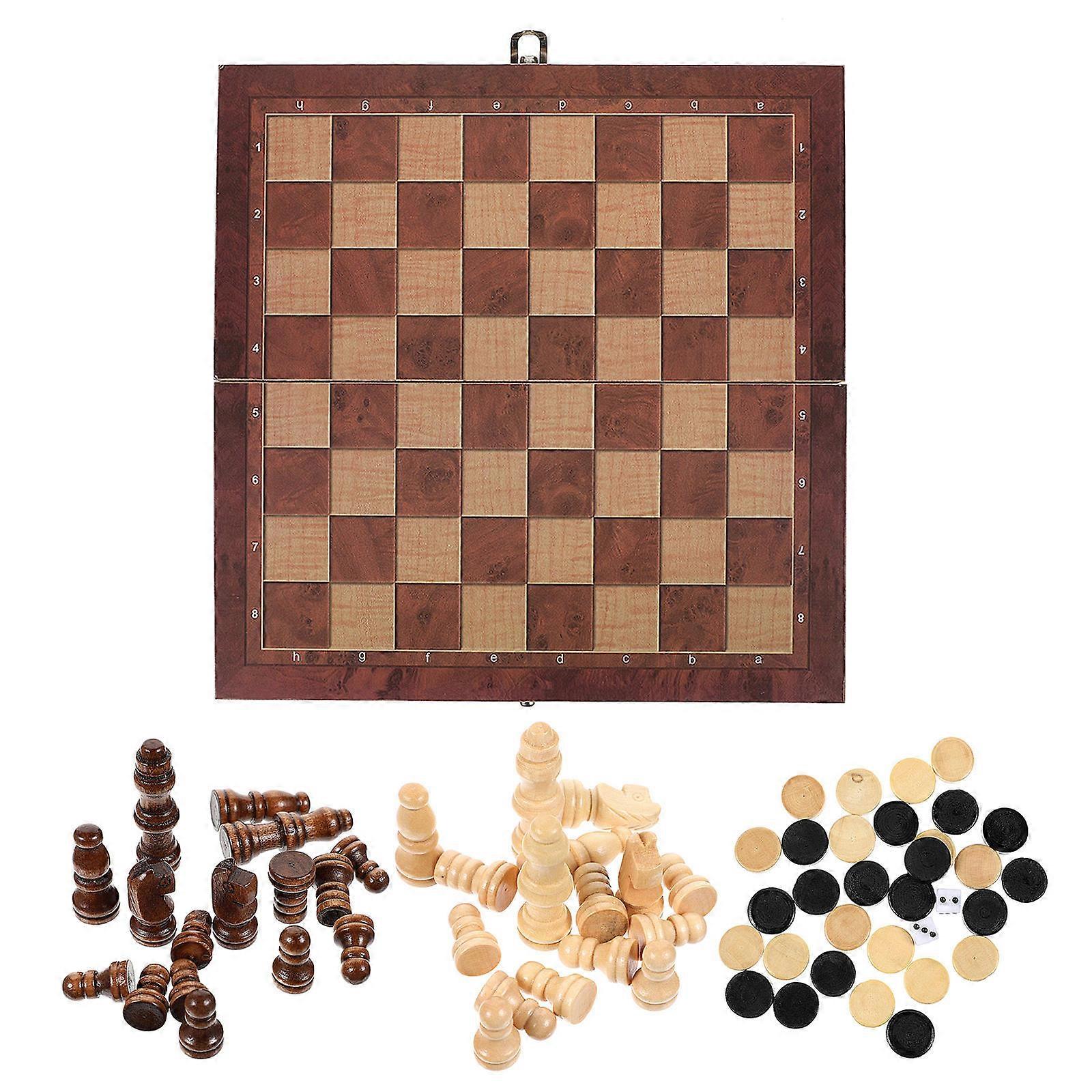 Foldable 3 in 1 Chess Toy Wooden Intelligence Chess for Playing 1Set