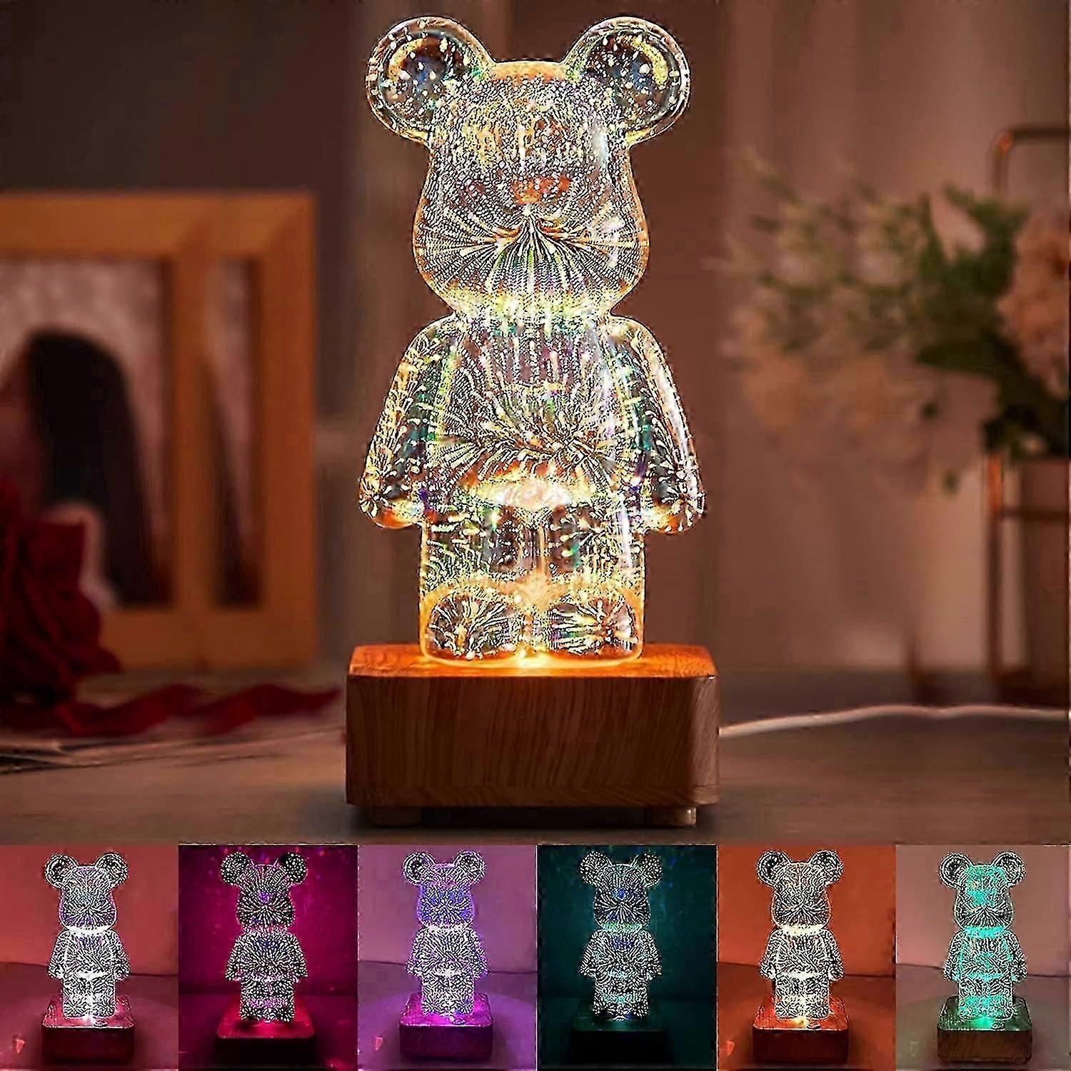 3D Fireworks Bear Night Light 8 Colours Changing LED Bear Lamp Luminous Table Decoration Gift for Gi