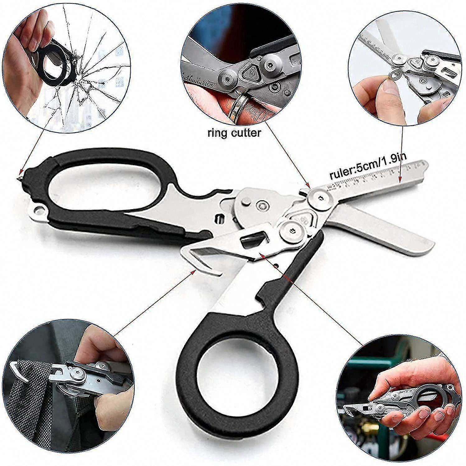 6-in-1 Multifunctional Scissors for Emergency Outdoor Survival, Folding Trauma Shears Multi-Tool