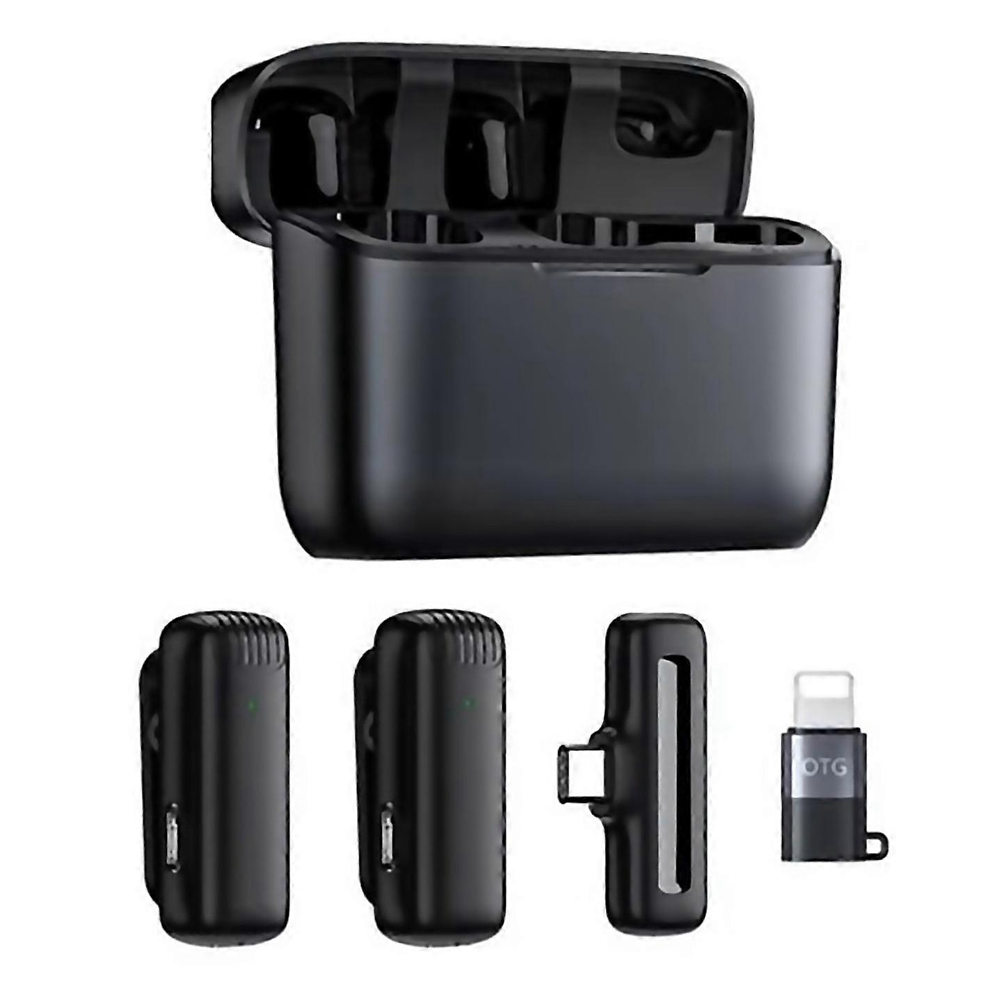 For 2 In1 Wireless Lavalier Microphone Charging Case Mic Portable Audio Video Recording For Camera