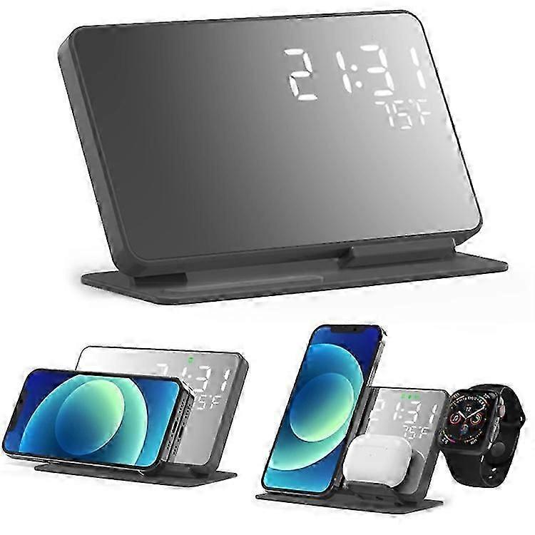4 in 1 LED Digital Temperature Display Alarm Clock 15W Wireless Charger Stand