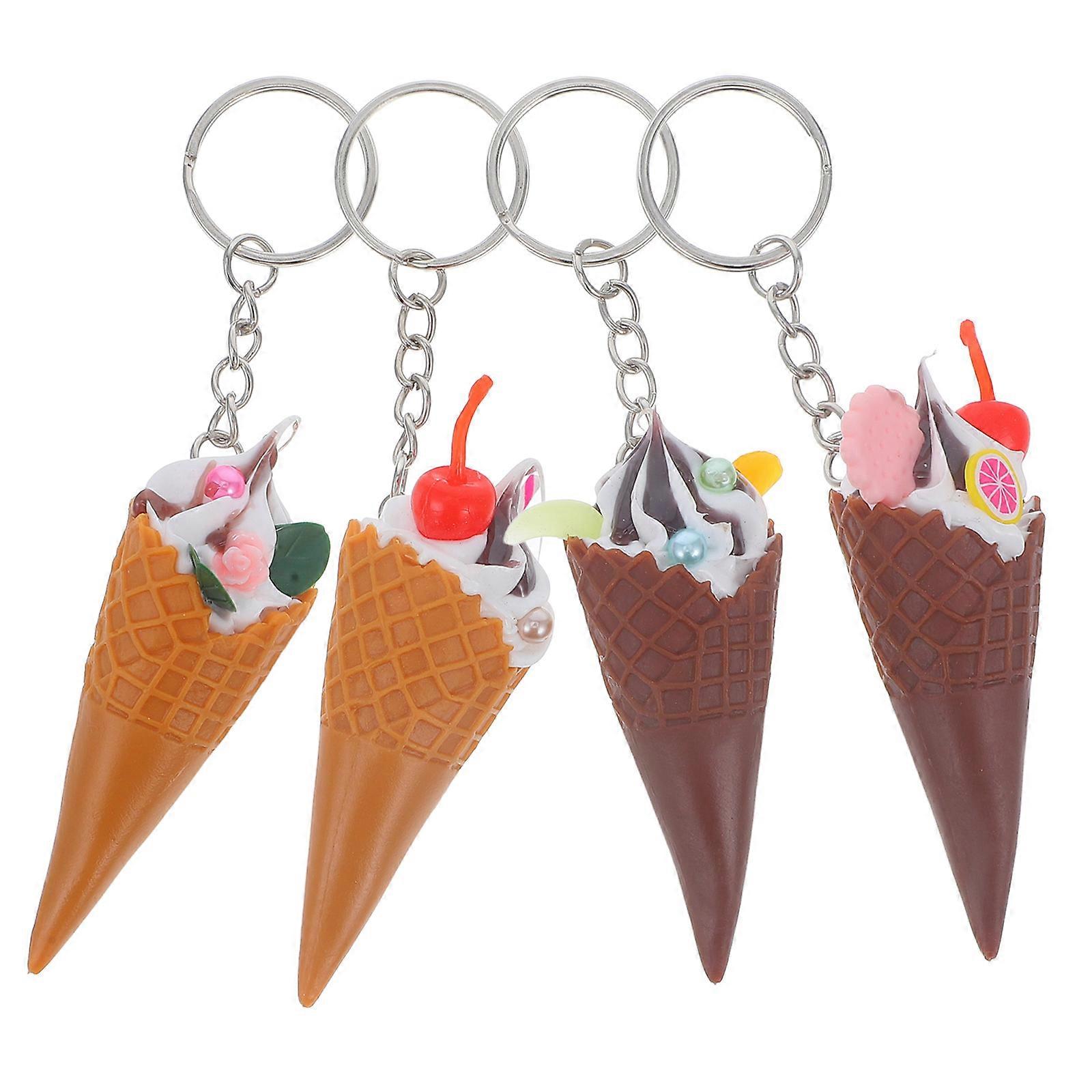 Cute Ice Cream Keychain Pendant for Everyday Use Assorted Color Pvc Cleaning 4Pcs