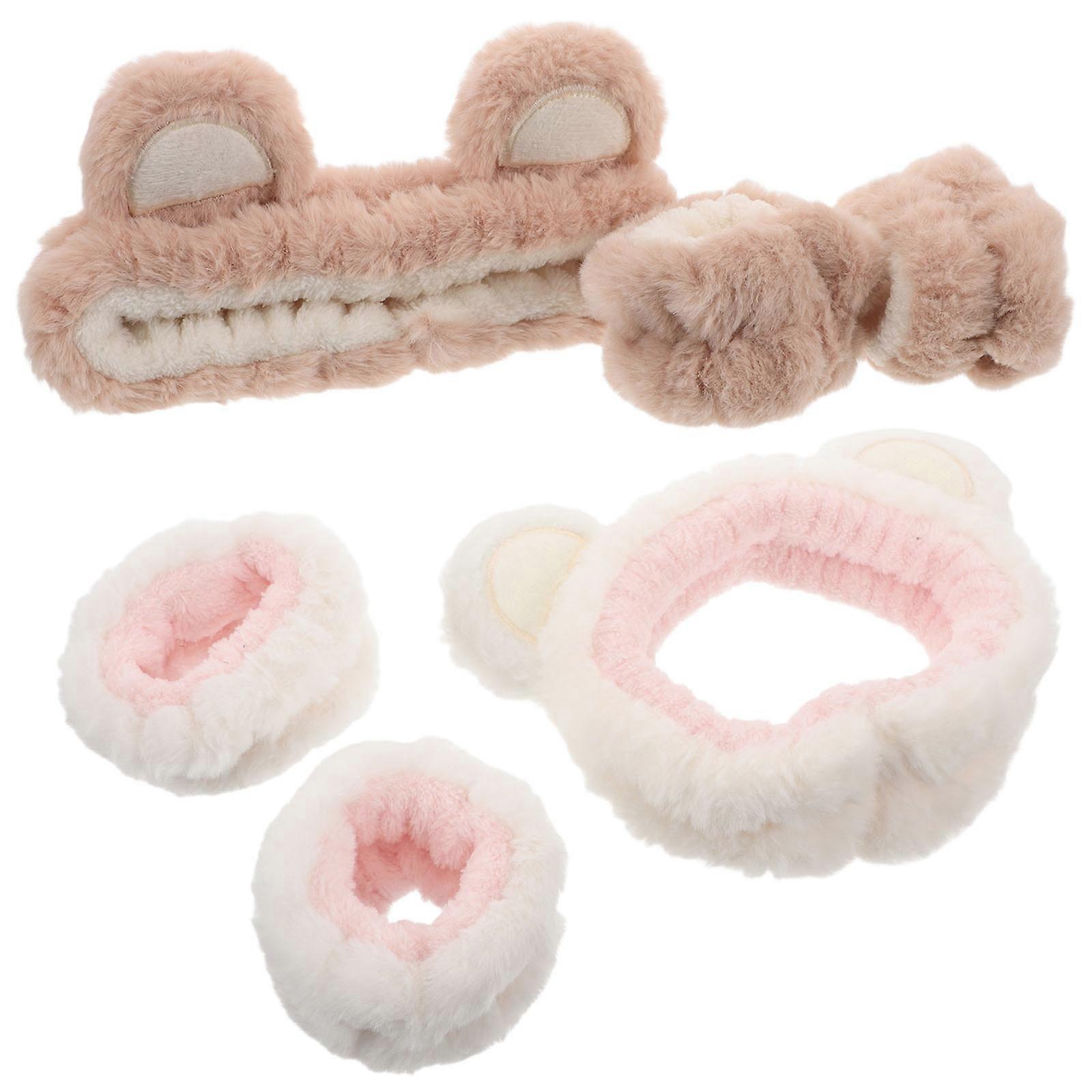 Plush Bear Ears Headband and Wristband for Face Washing 3Sets Soft Set