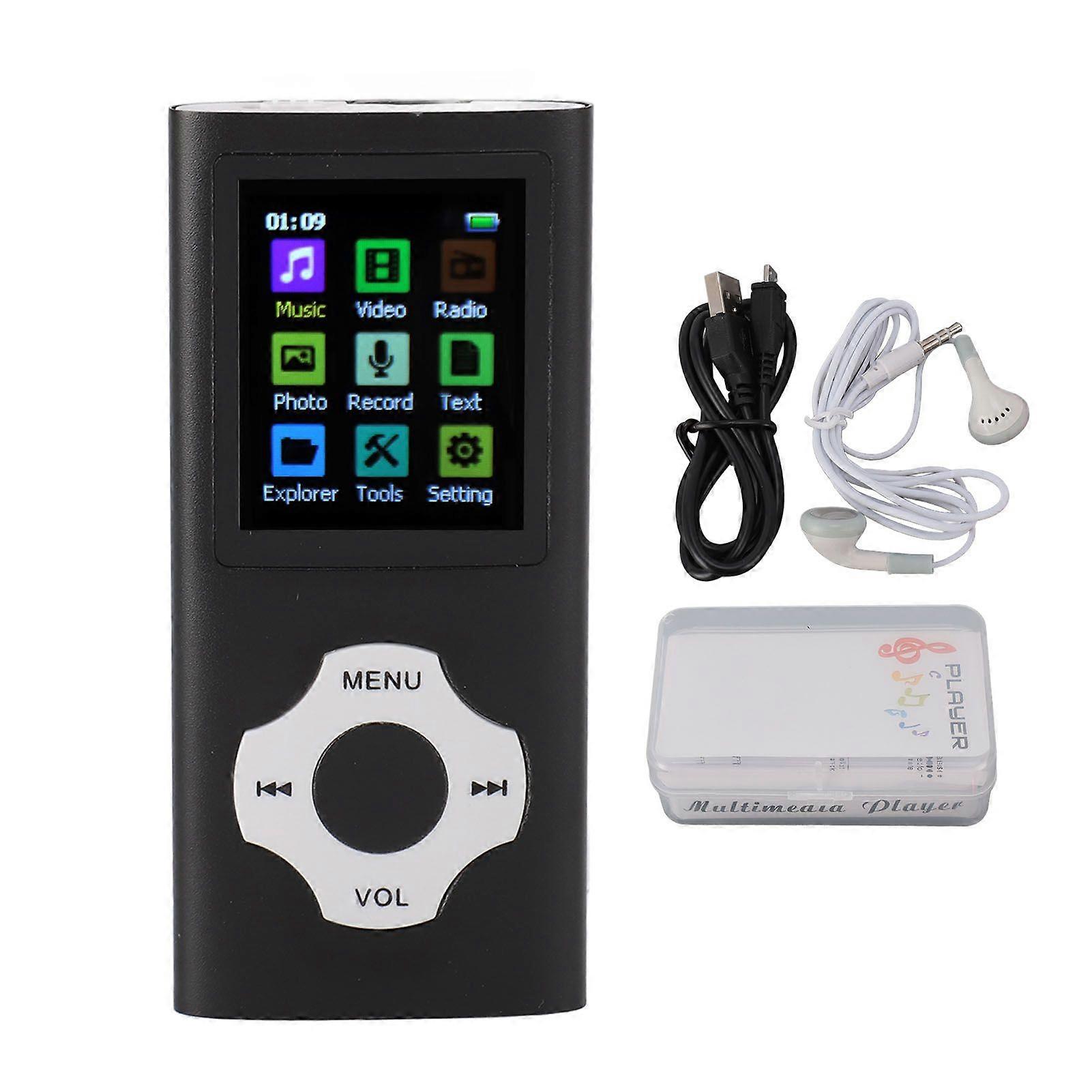 MP3 Player HiFi Lossless Rechargeable 1.8in TFT Screen Portable Music Player with Electronic Book Radio Recorder Black No Memory