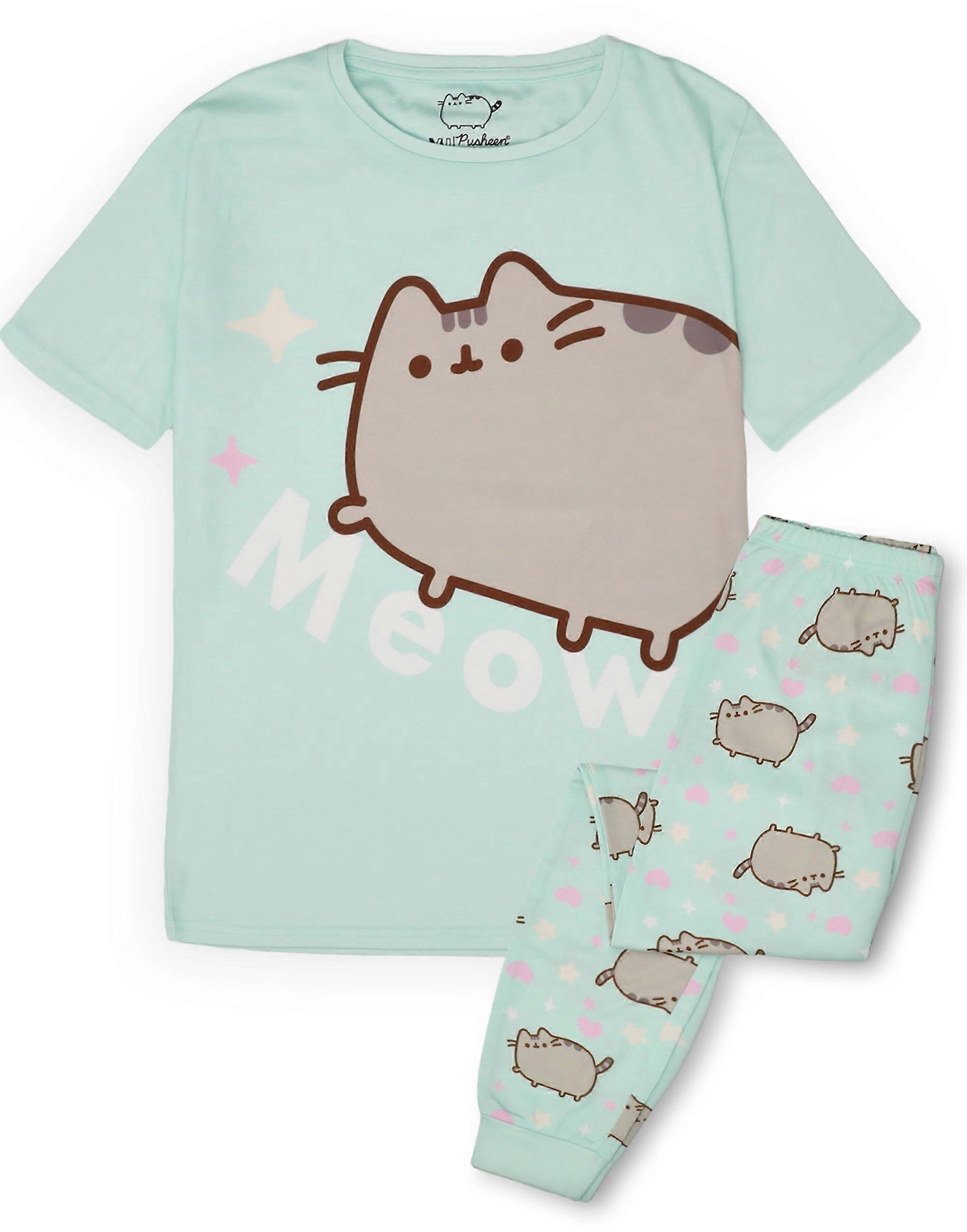 Pusheen Mädchen Kurzarm Langbein Pyjama Set Grün Meow