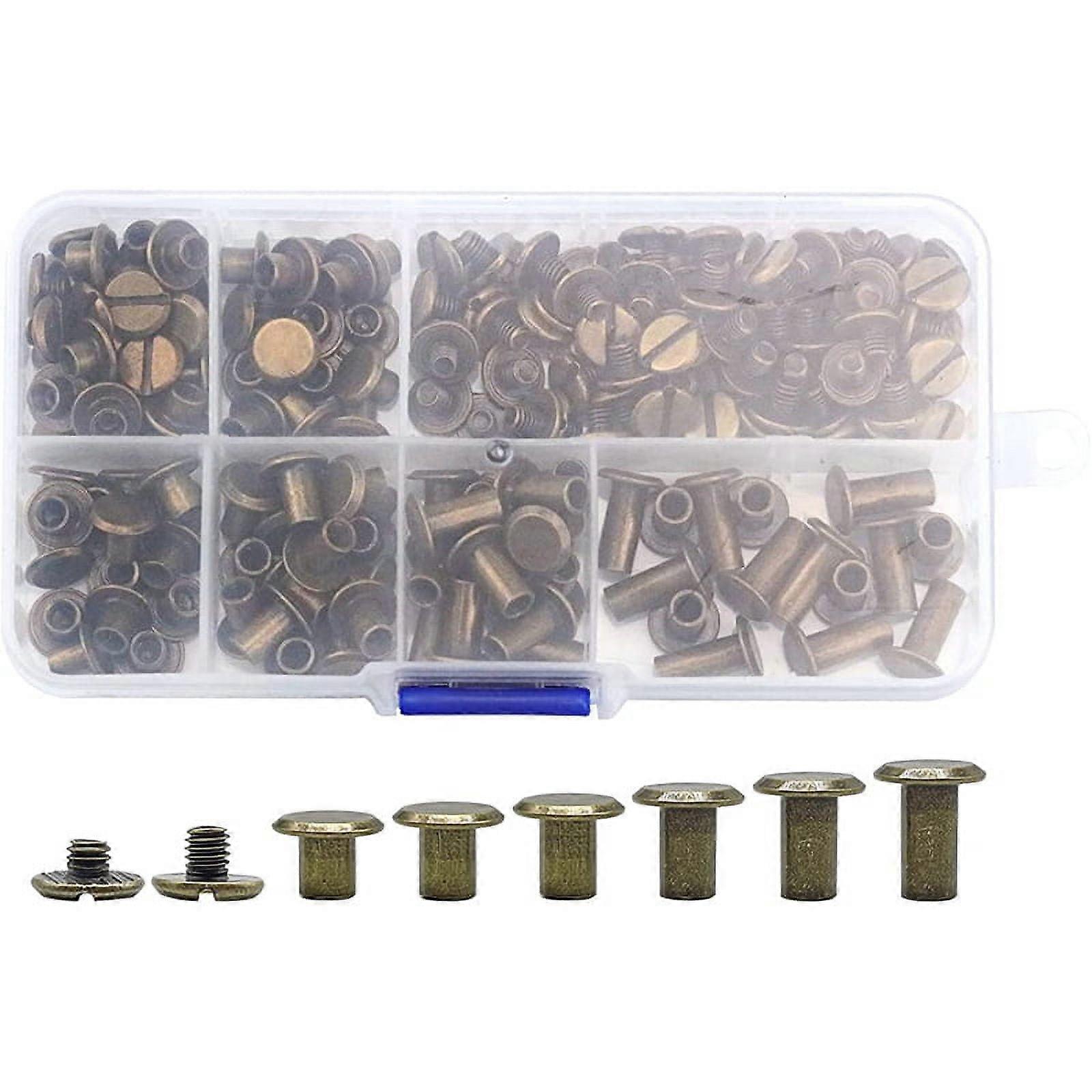 90 Sets Chicago Screws Assorted Kit, 6 Sizes of Round Flat Leather Rivets Metal Screw Studs for DIY Craft B