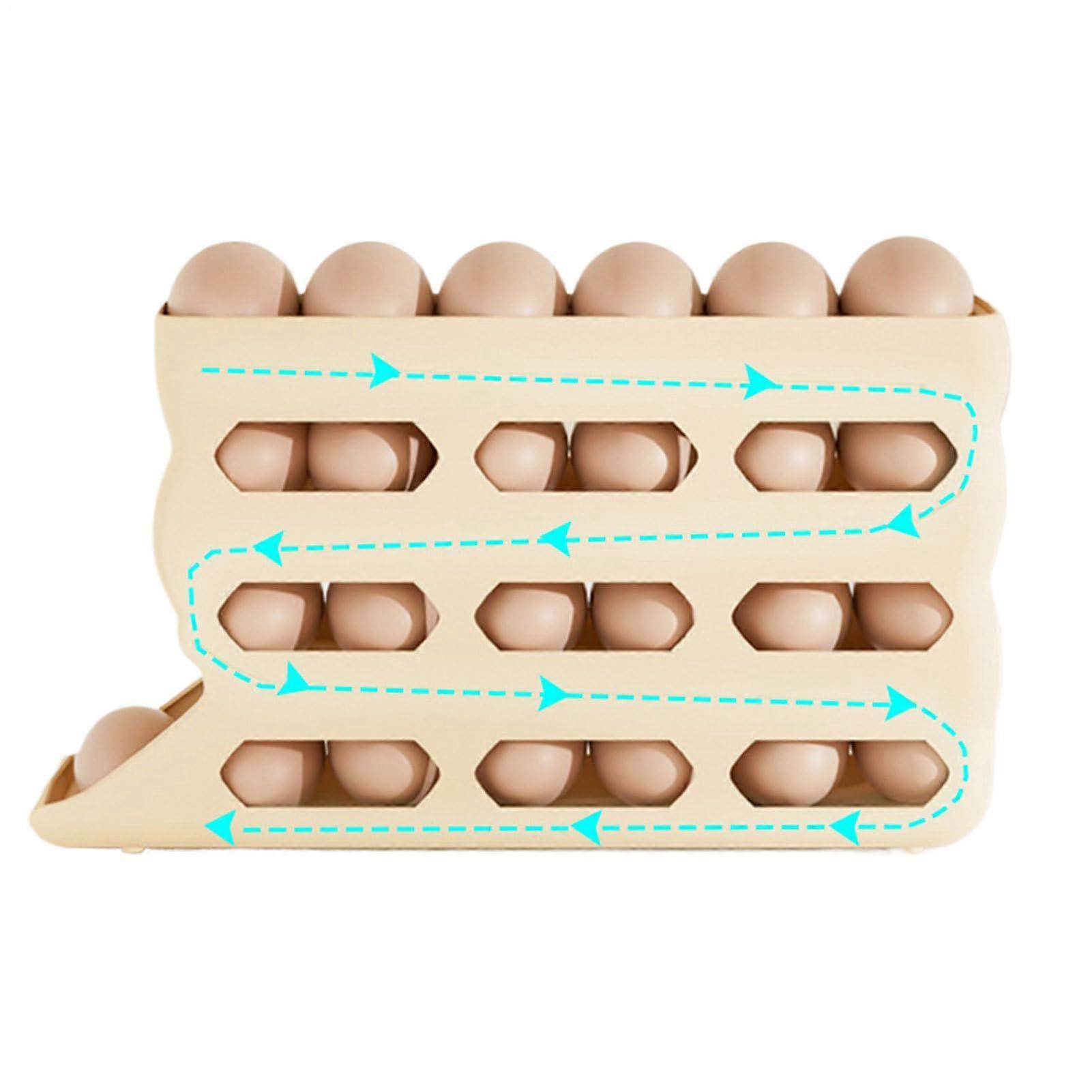 Egg Container 4Layer Automatic Rotating Egg Holder 30Egg Capacity NonSlip SpaceSaving Beige For Markets Camping