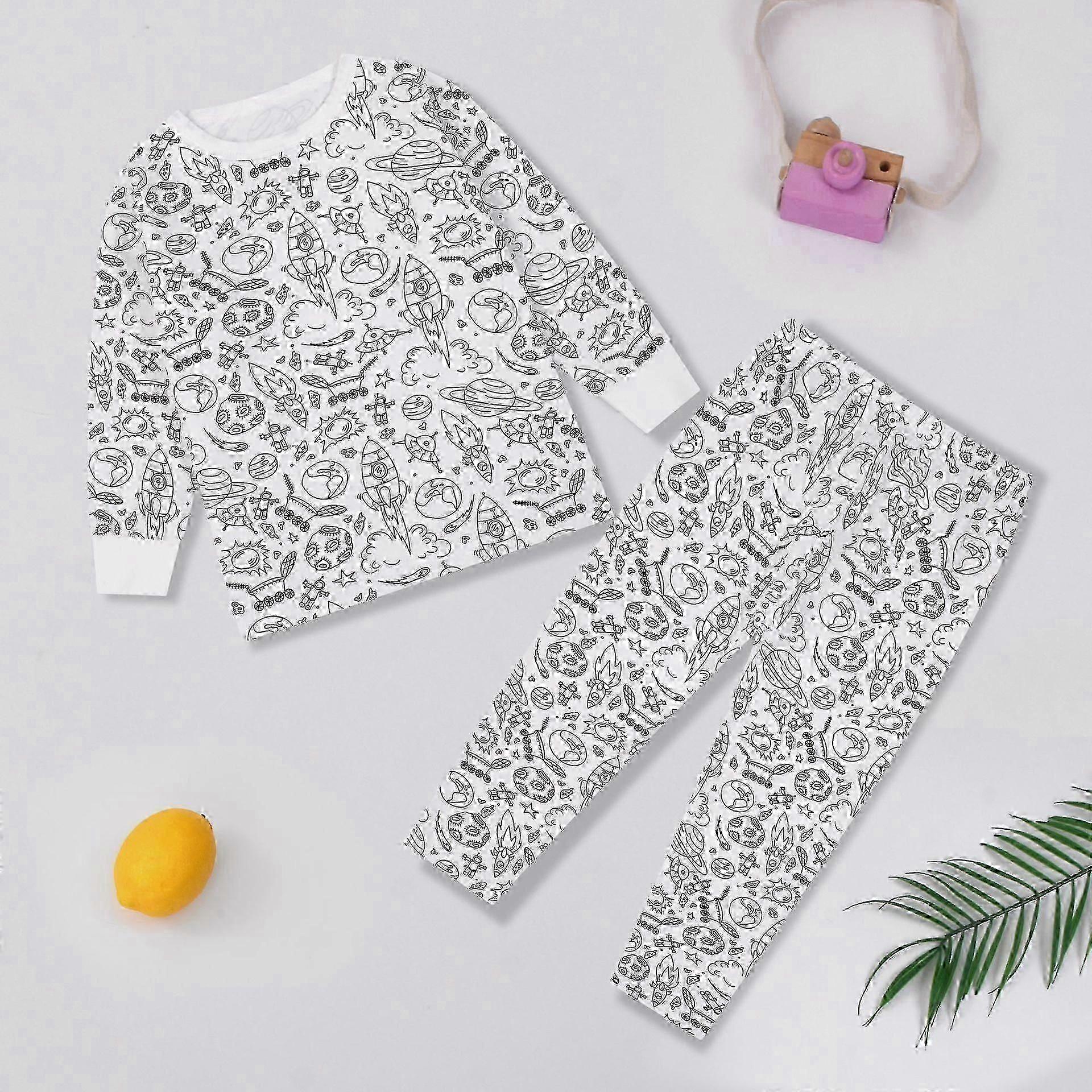 Conjunto de Pijamas de Grafite DIY para Crianças Criativas, Conjunto de Pijamas de Colorir Seus Próprios Pijamas para Meninos e Meninas-Bom